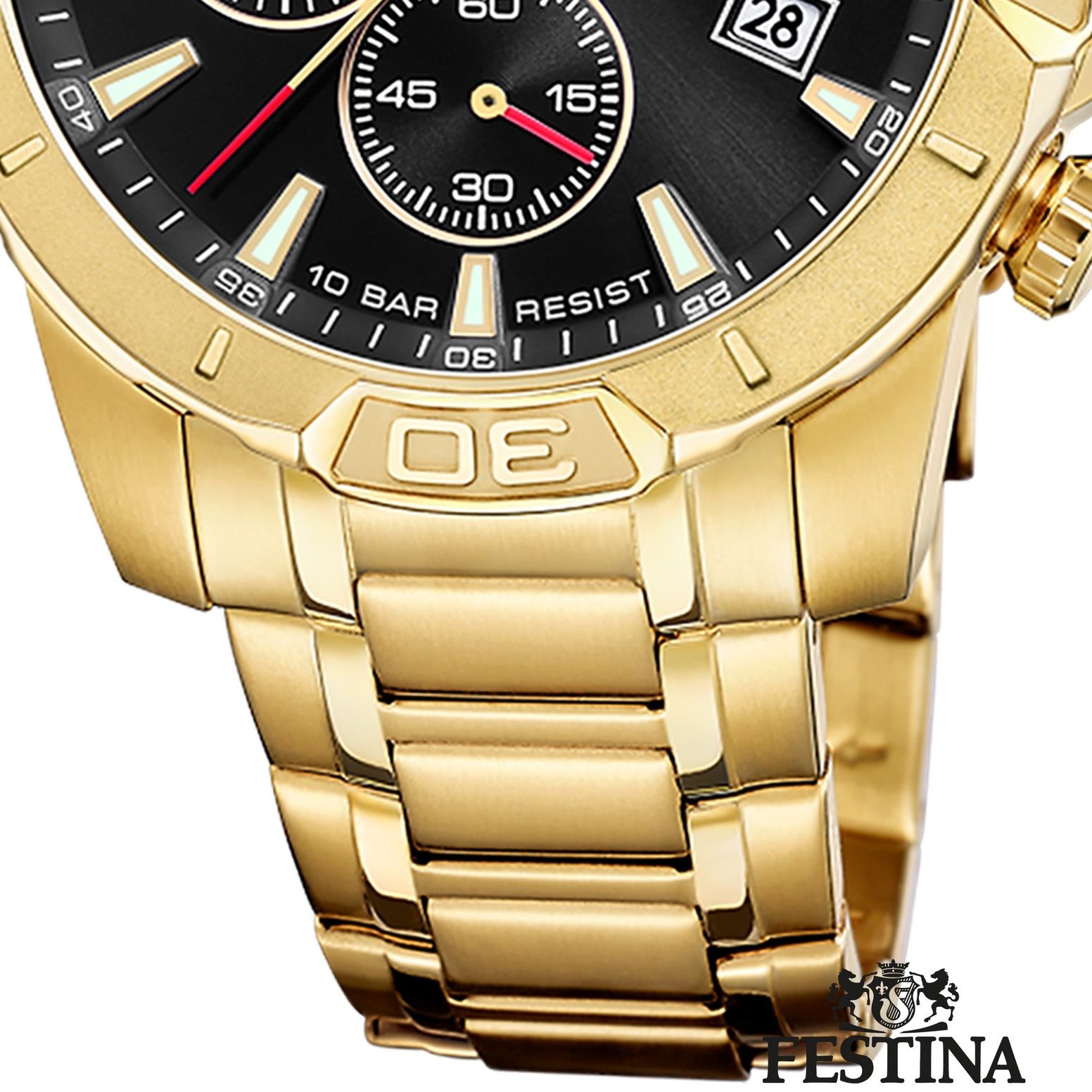 Festina Quarzuhr Festina Herrenuhr Timeless Chronograph, (Chronograph), Herren Armbanduhr rund, Edelstahlarmband gold, Elegant