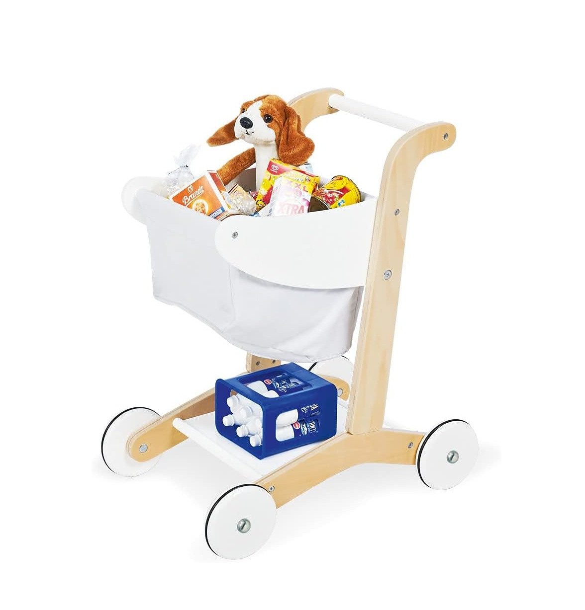Pinolino® Spiel-Einkaufswagen Erna mit Stoffkorb & Rädern - Holzspielzeug in Weiß, (1-tlg), Fördert Motorik, Kreativität und soziale Fähigkeiten