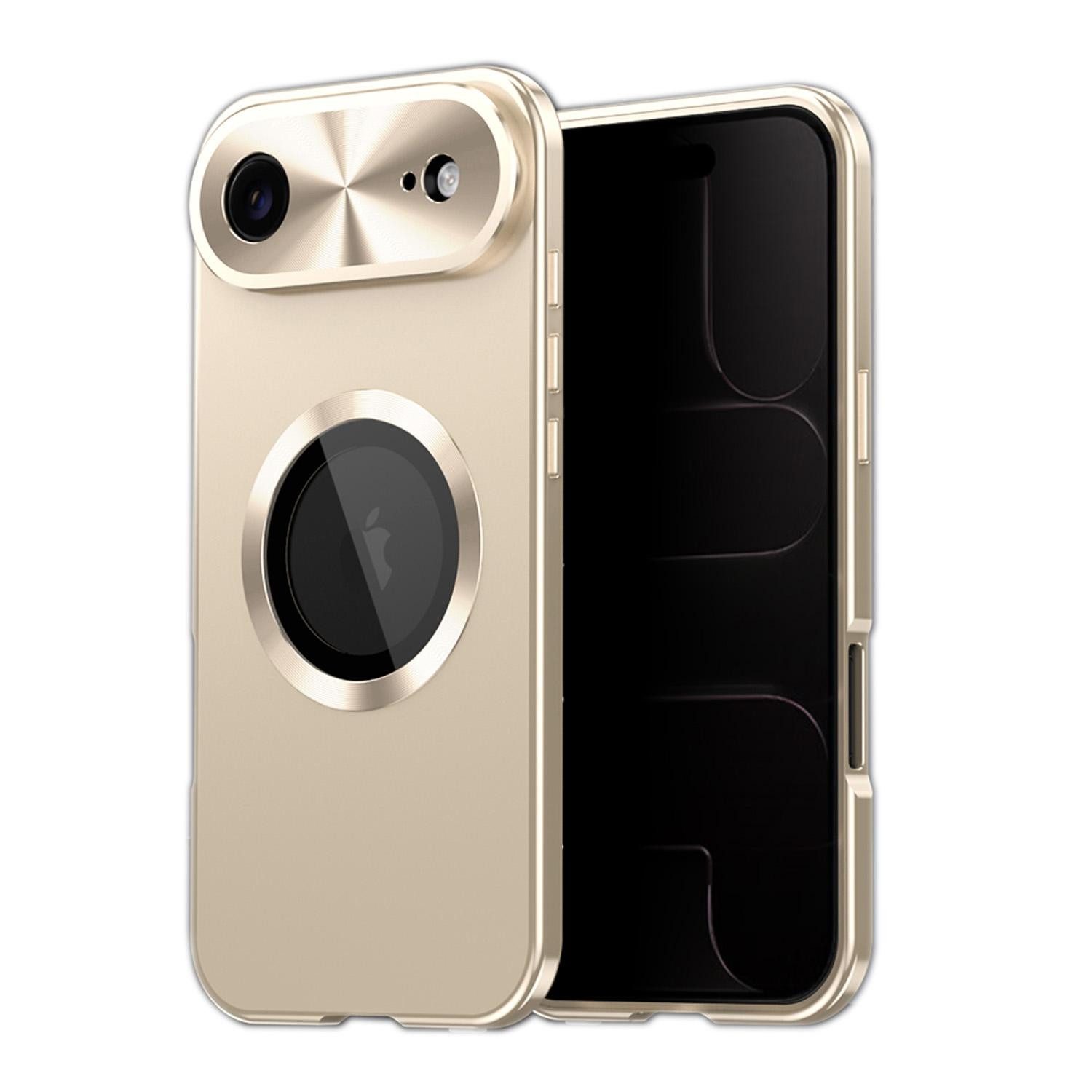 Wigento Handyhülle Für Apple iPhone 17 Air Full Cover MagSafe Hülle Metallrahmen Gold, Magnetverschluss, MagSafe-kompatibel, stoßfest, präzise Aussparungen