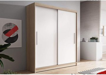MOEBLO Kleiderschrank LARA 04 (Schwebetürenschrank 2-türig Schrank mit vielen Einlegeböden und Kleiderstange, Gaderobe Schiebtüren Schlafzimmer-Wohnzimmerschrank Modern Design) (BxHxT): 150x200x61 cm