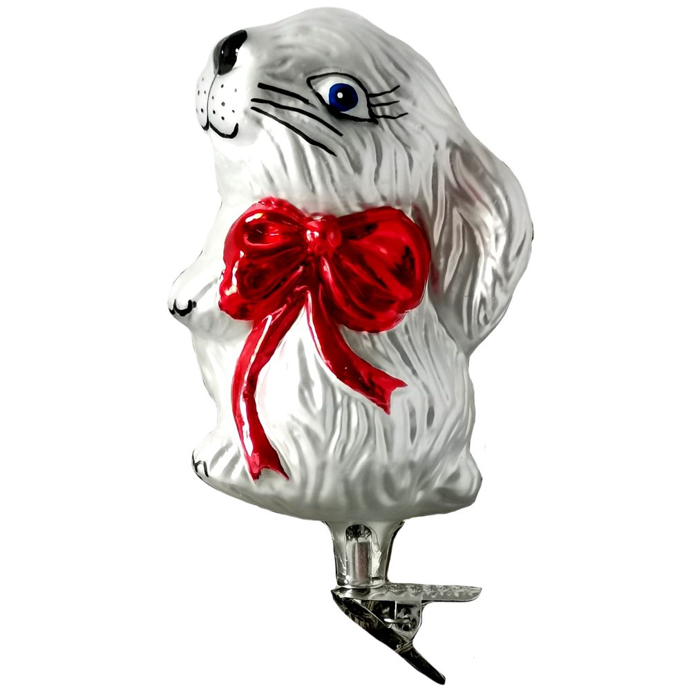 Christbaumschmuck Schatzhauser Hermine mundgeblasen, Hasenfrau handbemalt rote (1-tlg), Schleife Hase,