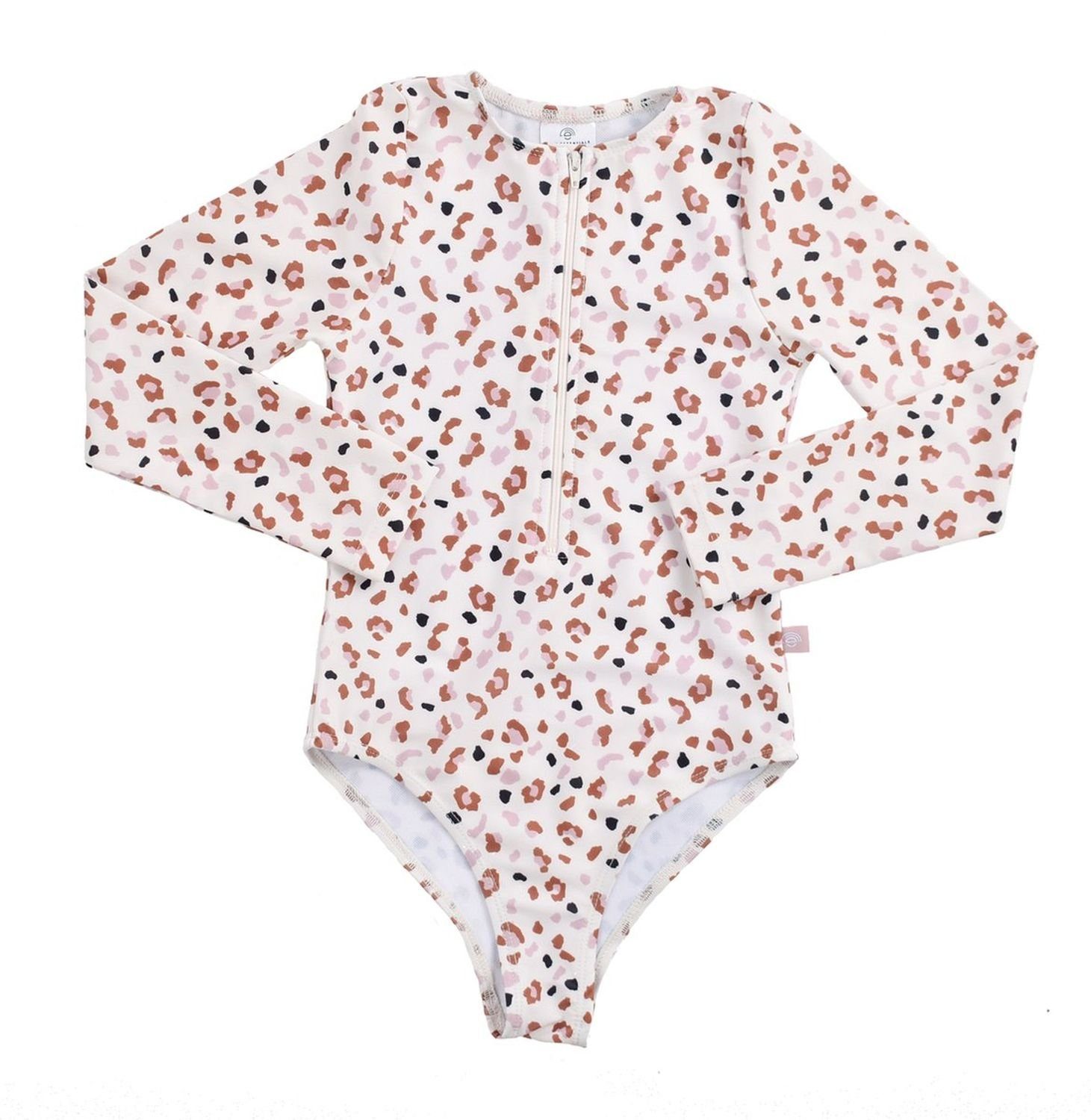 weiß/khaki Leoparden Langarm-UV-Badeanzug, Mädchen Swim Badeanzug Essentials Swim Essentials für