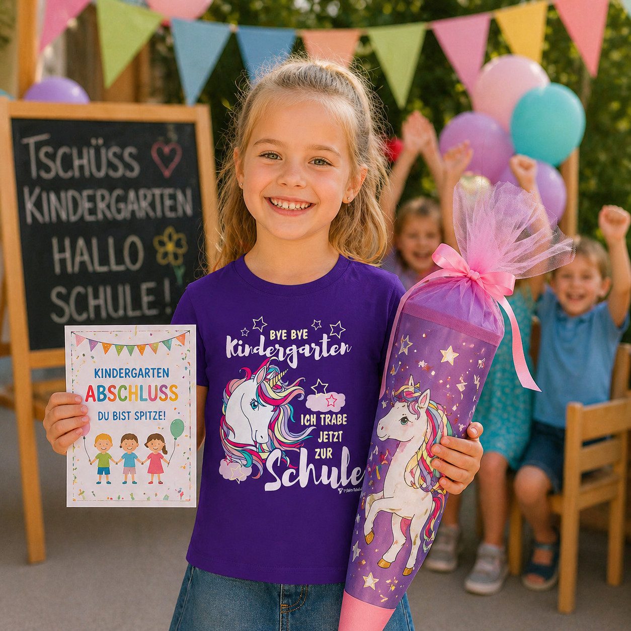 T-Shirt Total T-Shirt Lila Einhorn "Ich trabe zur Schule" zum Schulanfang