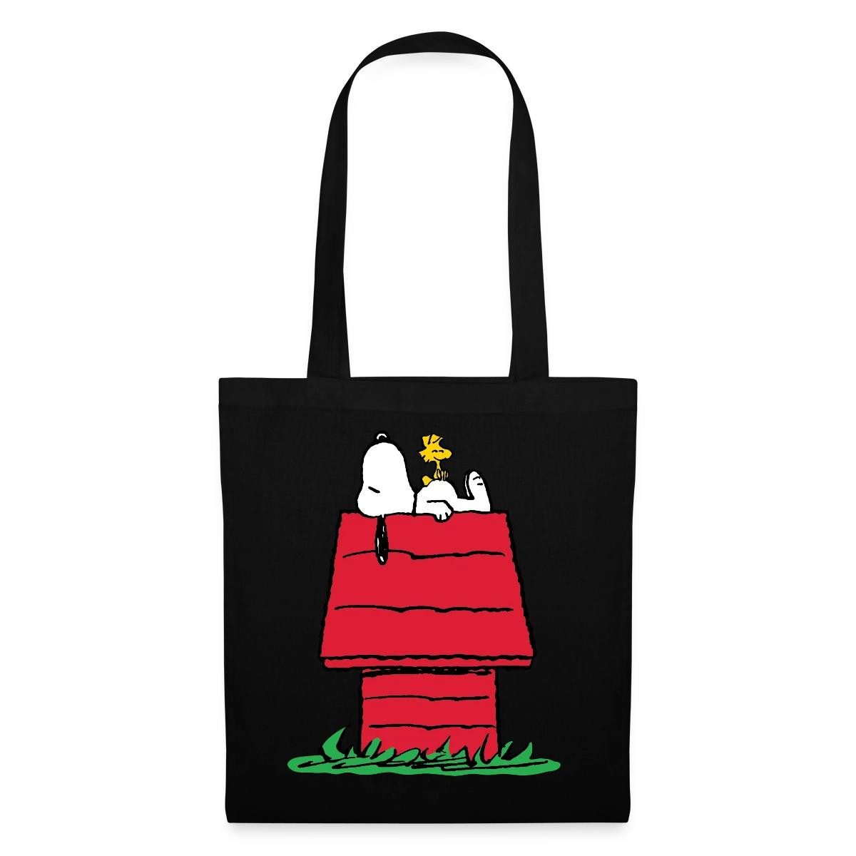 Spreadshirt Henkeltasche Peanuts Snoopy Und Die Hundehütte Stoffbeutel (1-tlg)