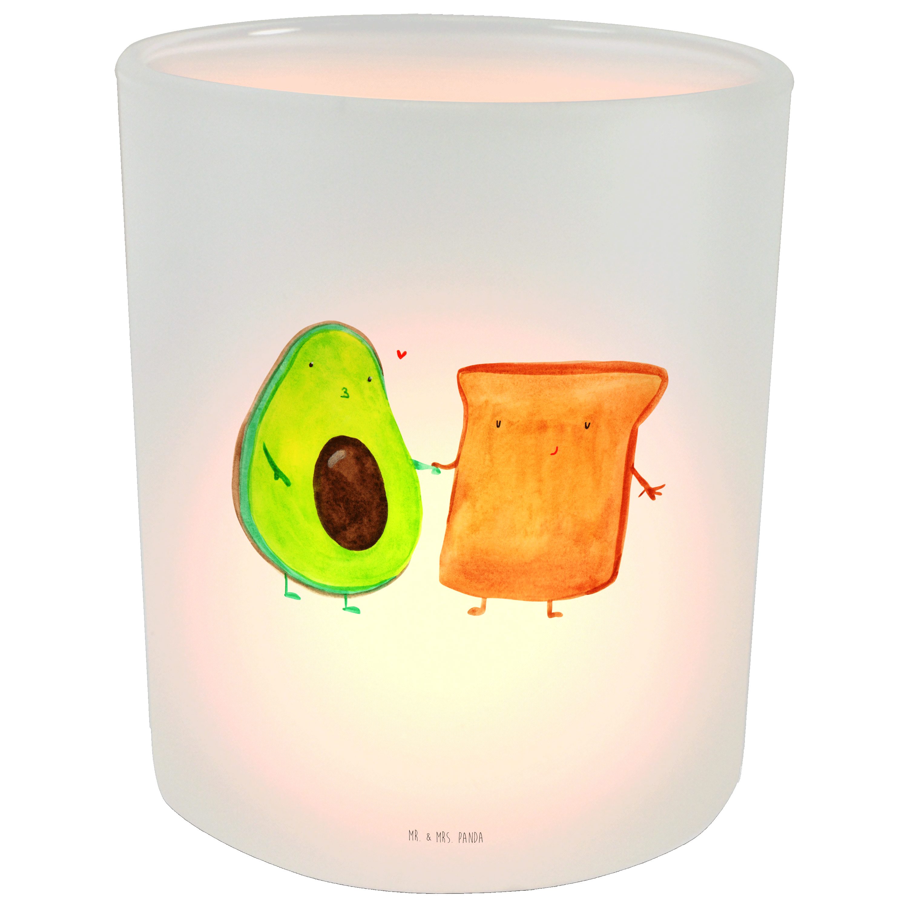 Mr. & Mrs. Panda Windlicht Avocado + Toast - Transparent - Geschenk, Teelichtglas, Gesund, Windl (1 St)