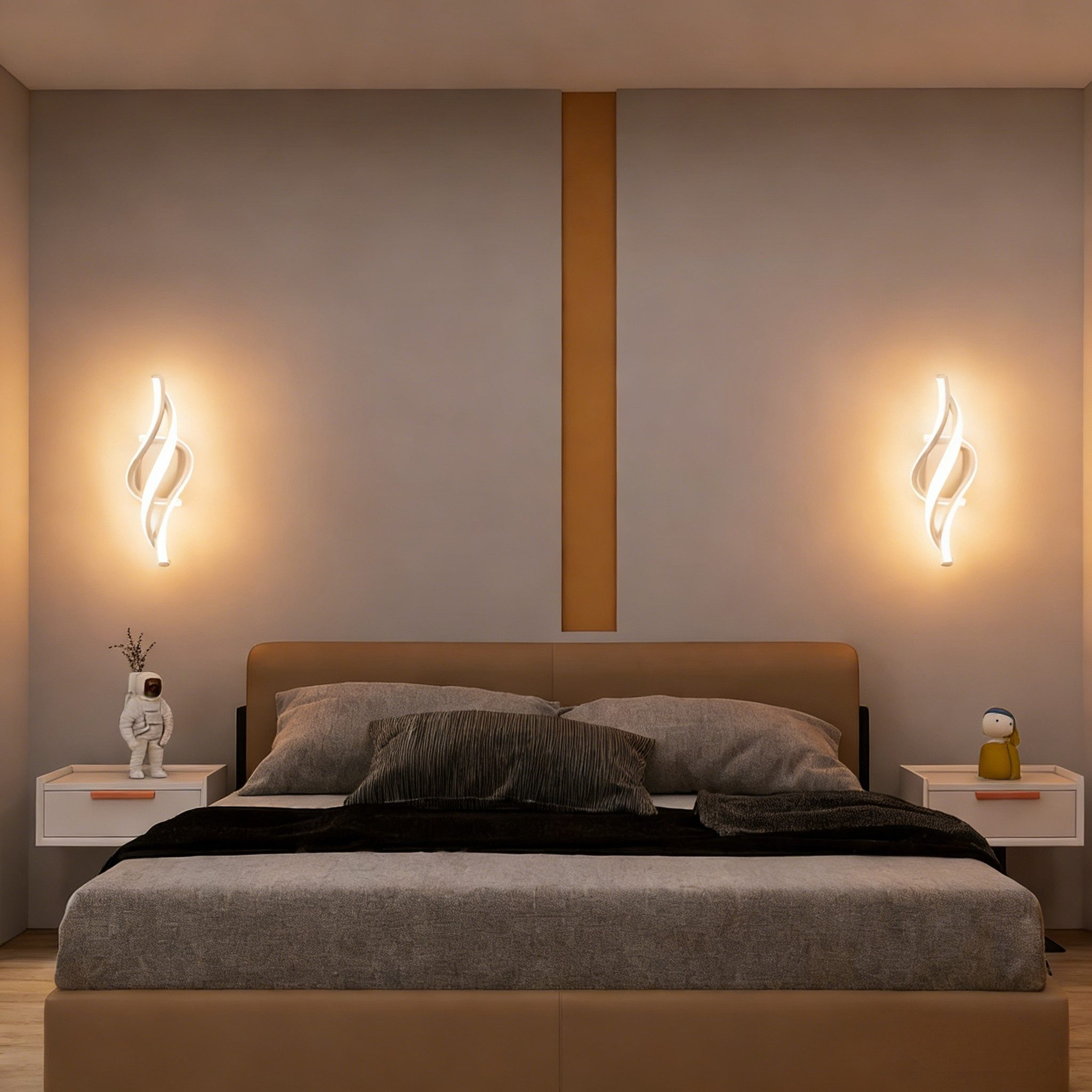 BlingBin LED Wandleuchte Wandlampe Innen 15W 1500LM für Schlafzimmer, Warmweiß, 3000K, LED fest integriert, Warmweiß, gebogene Design Wandlicht für Wohnzimmer Treppenhaus Flur