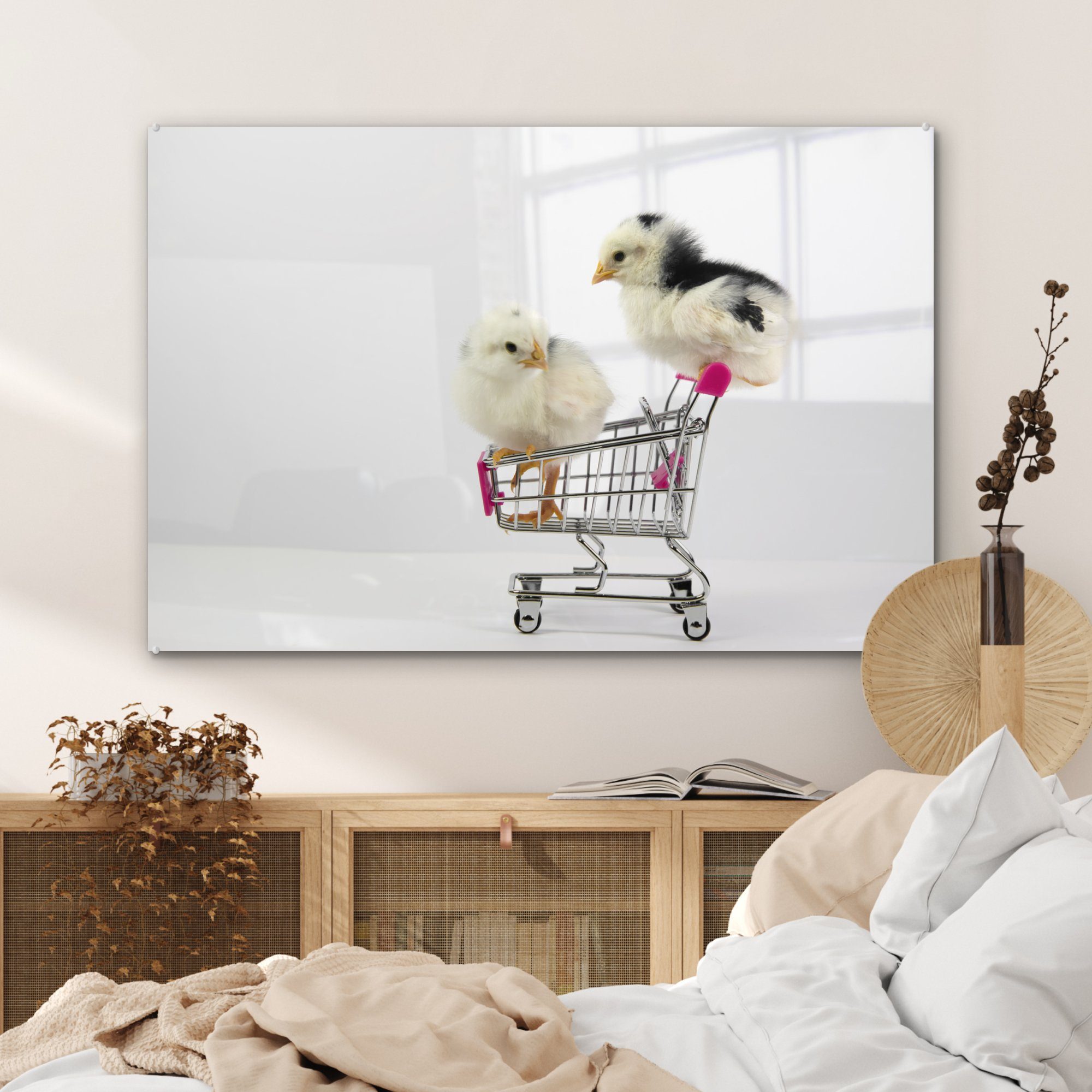 MuchoWow Acrylglasbild Küken in Schlafzimmer (1 St), Wohnzimmer Acrylglasbilder Einkaufswagen, einem &