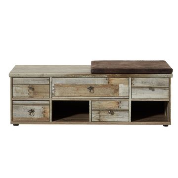 Lomadox Sitzbank BRANSON-36, Garderobenbank mit Sitzlpolster Vintage Driftwood, B/H/T 130/47/40 cm