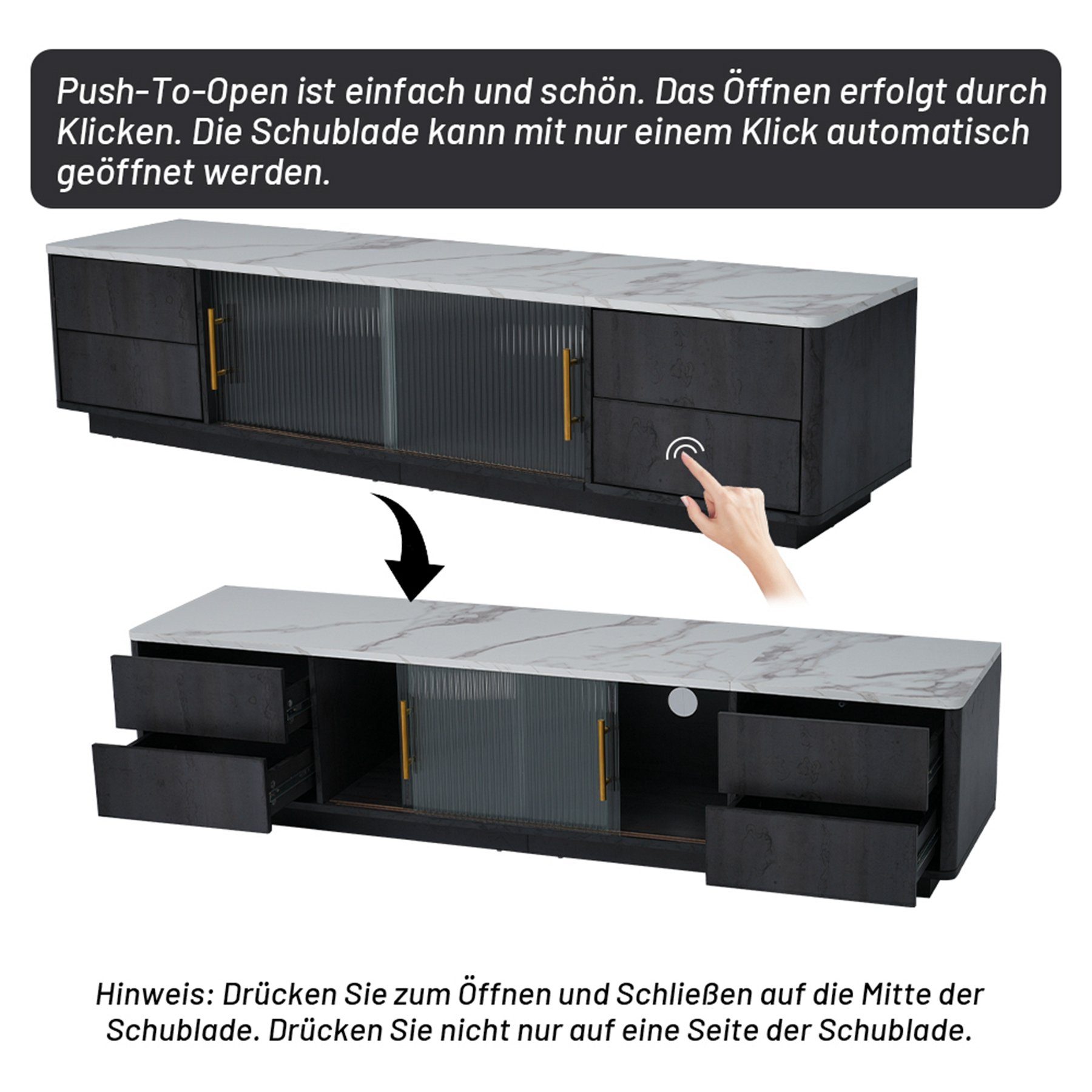 Celya TV-Schrank Tischplatte,Schubladen 70" für TV,marmorierte Deluxe Stand 160m TV