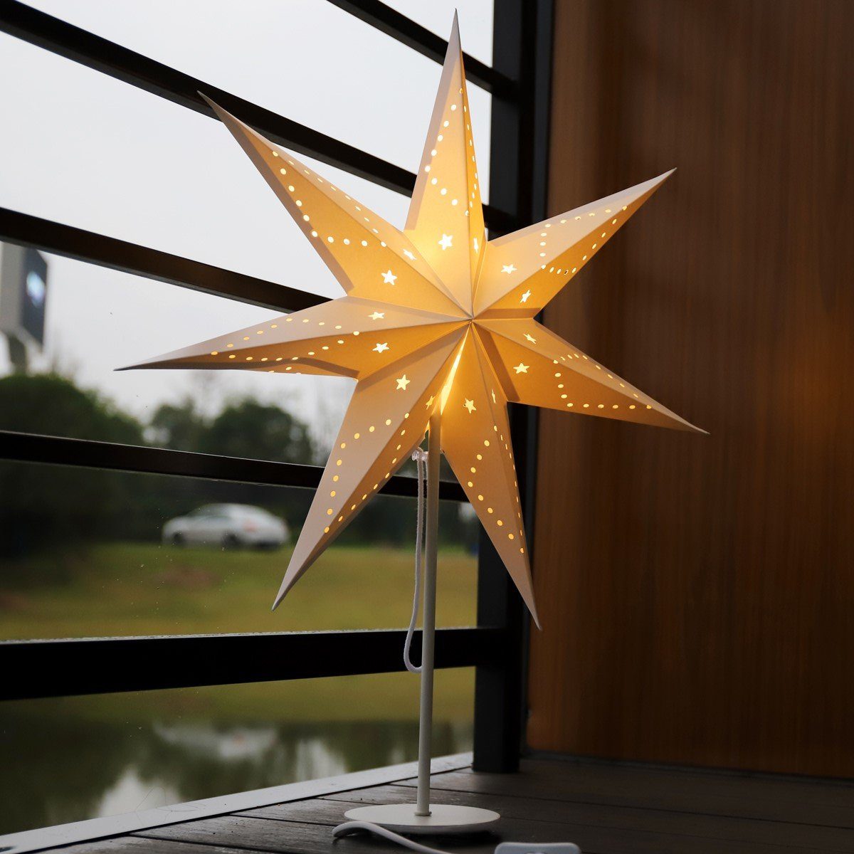 Salcar Papierstern Papierstern LED Beleuchtung Weihnachten Stern Weihnachtsdeko Innen, Weihnachtsdekoration für Wohnzimmer, Schlafzimmer, Fenster, 35cm