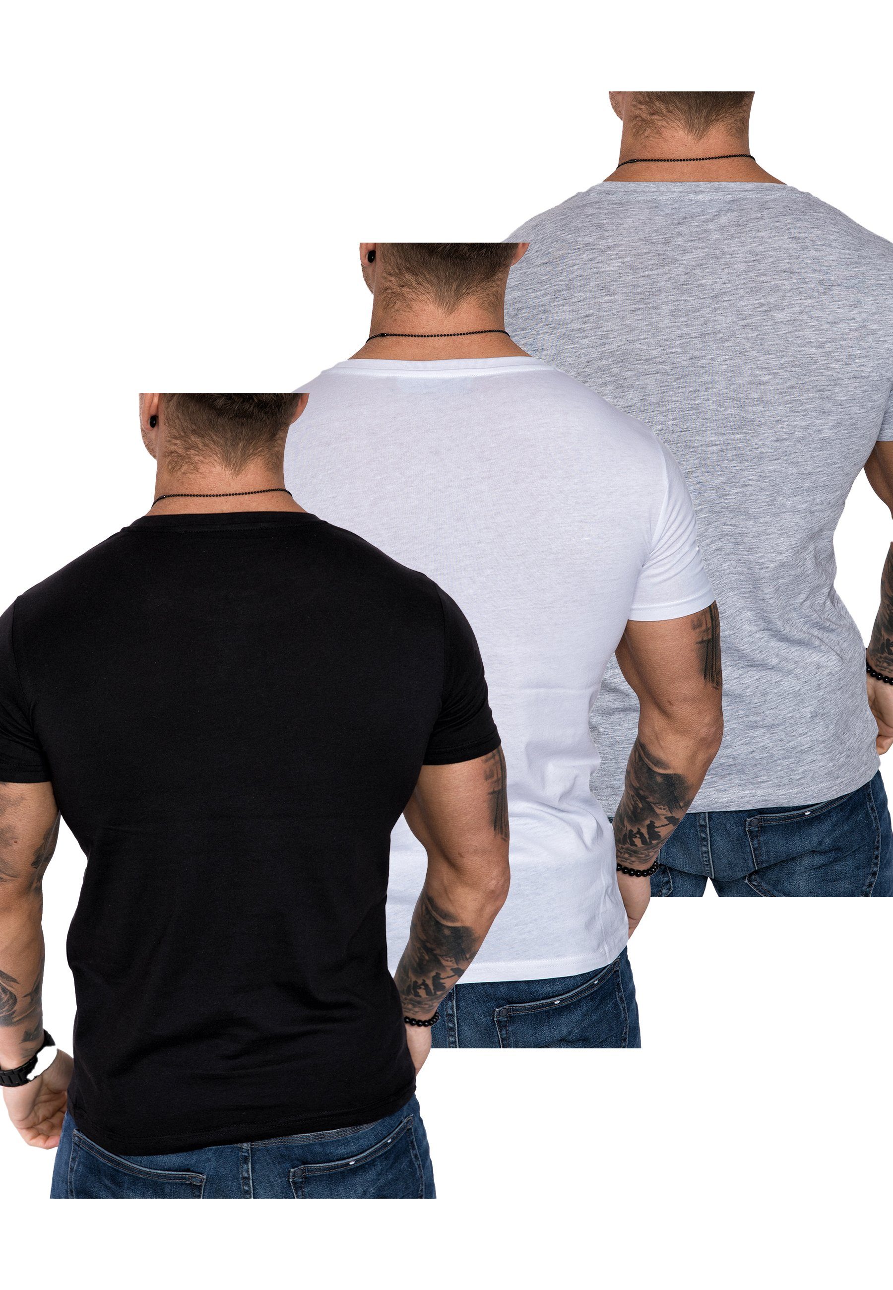 Amaci&Sons T-Shirt LANCASTER Herren + mit + 3er-Pack Oversize T-Shirts Weiß Basic 3. Rundhalsausschnitt (3er-Pack) T-Shirt (Grau Schwarz)