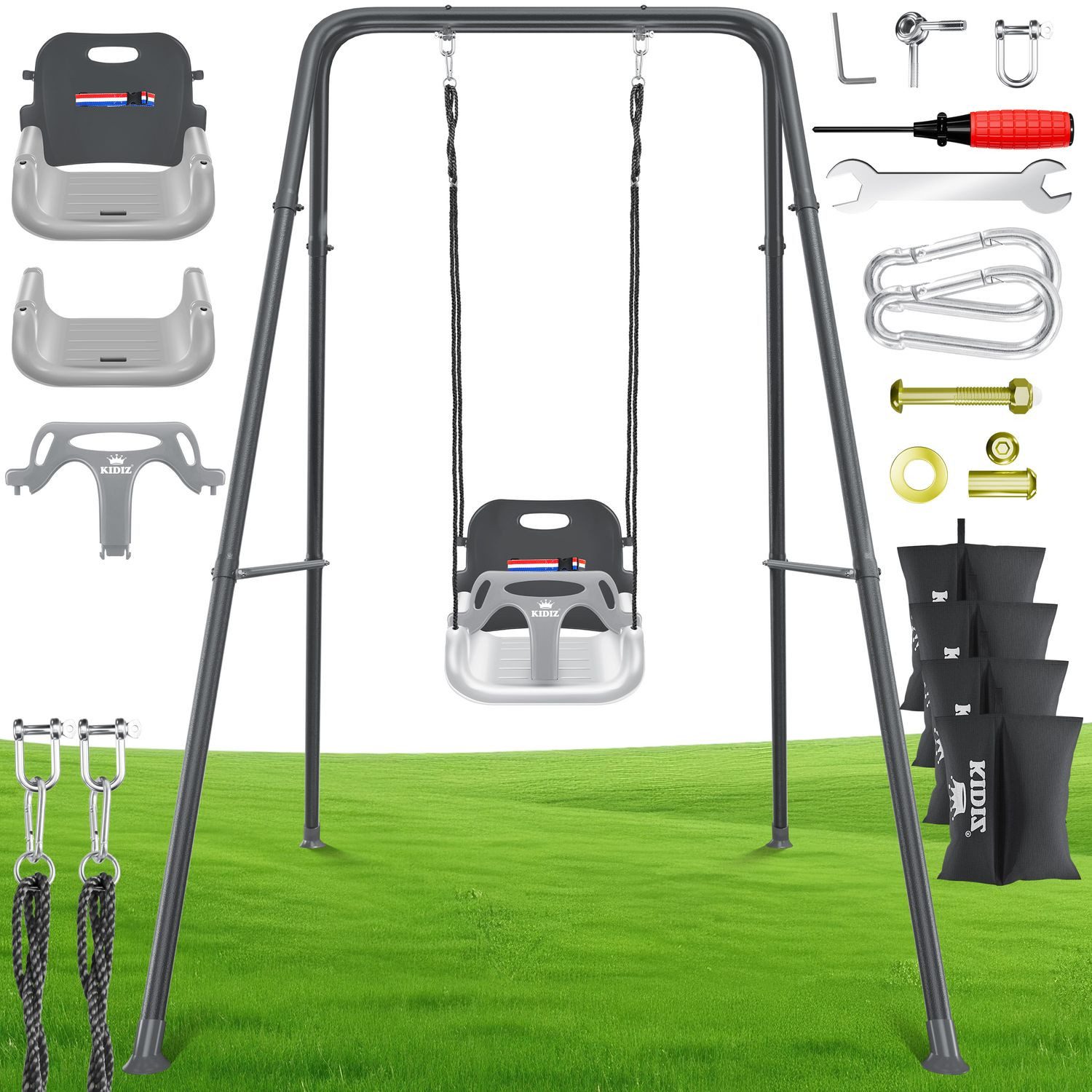KIDIZ Einzelschaukel, mit Gestell 3-in-1 Kinderschaukel mit Metallständer höhenverstellbar