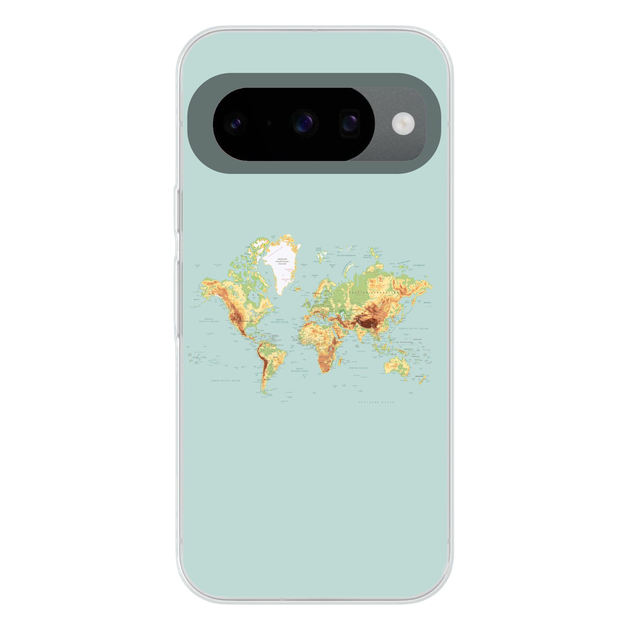 MuchoWow Handyhülle für Google Pixel 10 Pro Weltkarte - Realistisch - Blau, Handy Case, Silikon, Bumper Case Dünn