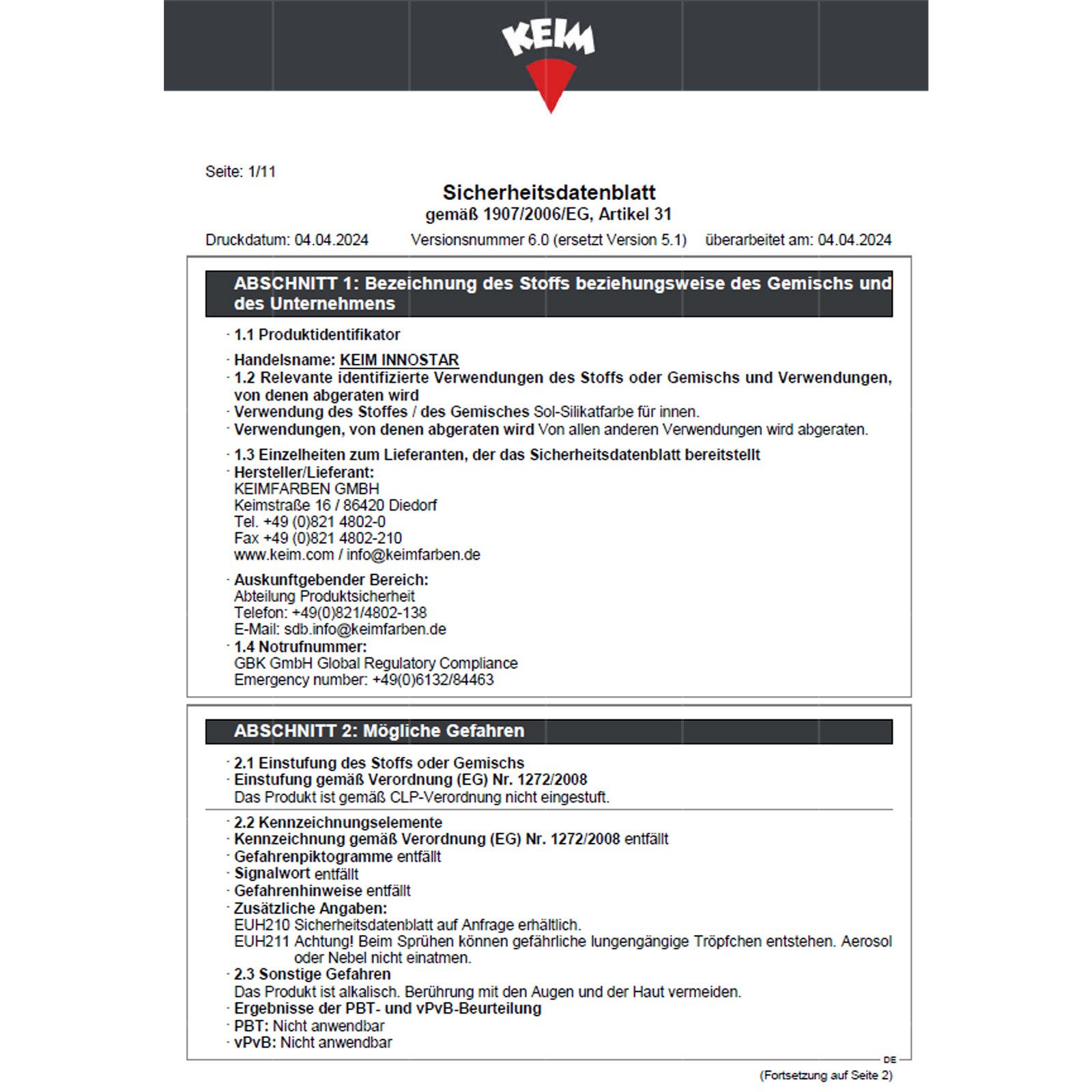 KEIMFARBEN GMBH Wand- und Deckenfarbe Keim Innostar 12,5 LTR