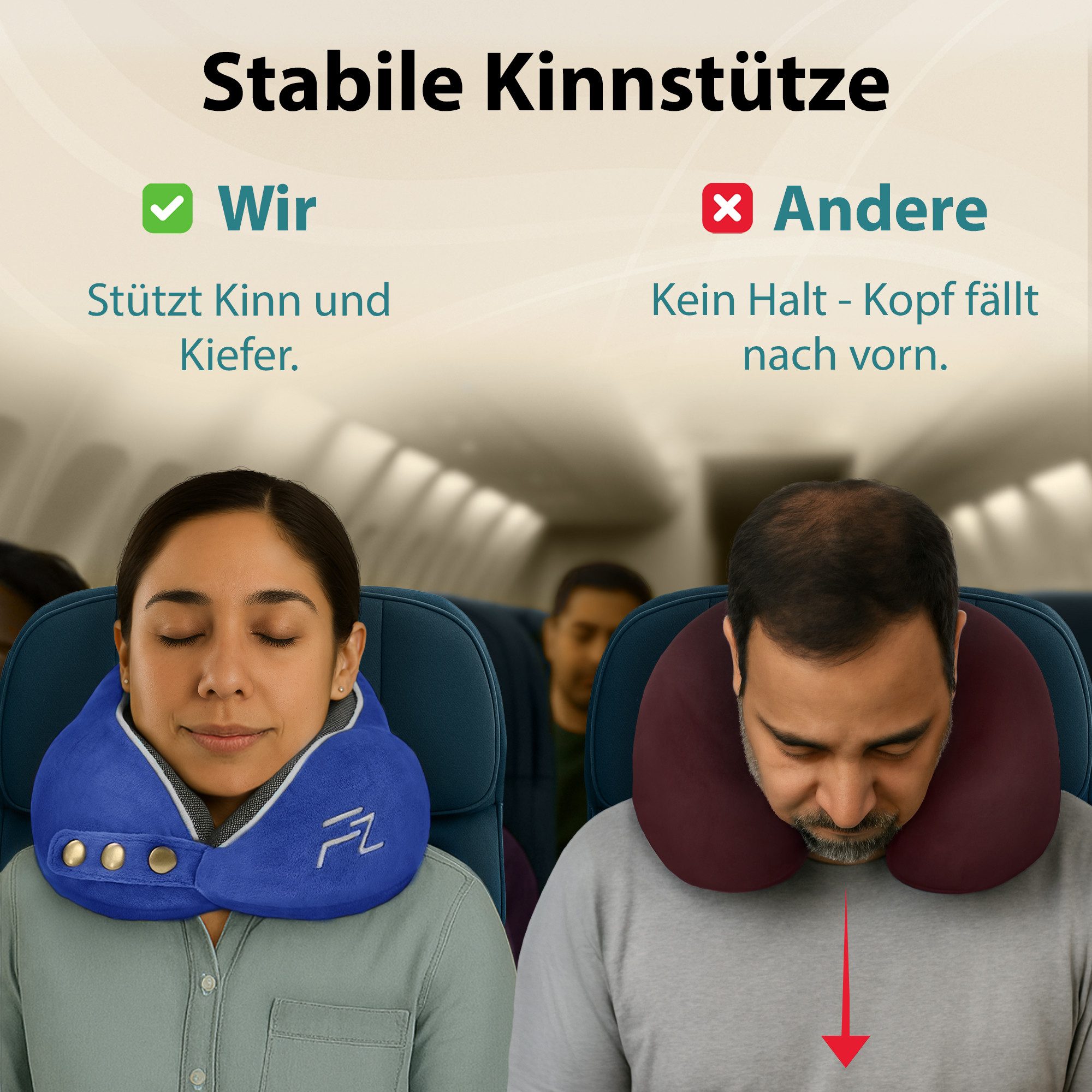 FLOWZOOM Nackenhörnchen COMFY Nackenkissen Flugzeug & Auto – Reisekissen Memory-Schaum, Nackenhörnchen für Erwachsene - Nackenkissen Reisen - verstellbar – Bild 3 von 5