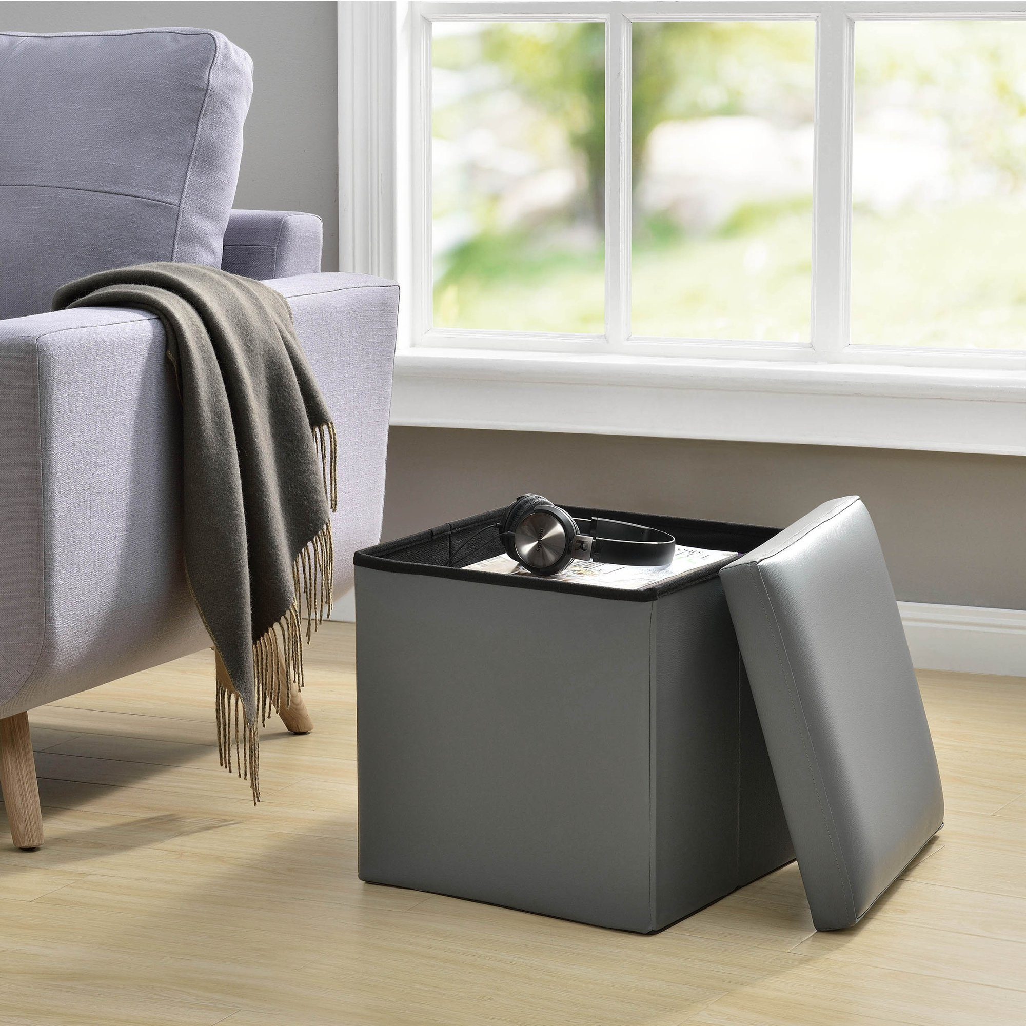 en.casa Sitzhocker, »Genua« Faltbarer Hocker Aufbewahrungsbox grau