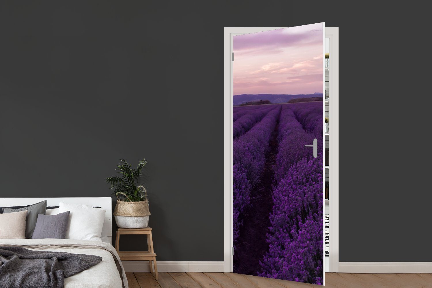 Lavendel Natur, für Matt, Fototapete - 75x205 bedruckt, Türaufkleber, - - cm Blumen Lila St), (1 MuchoWow Tür, Türtapete