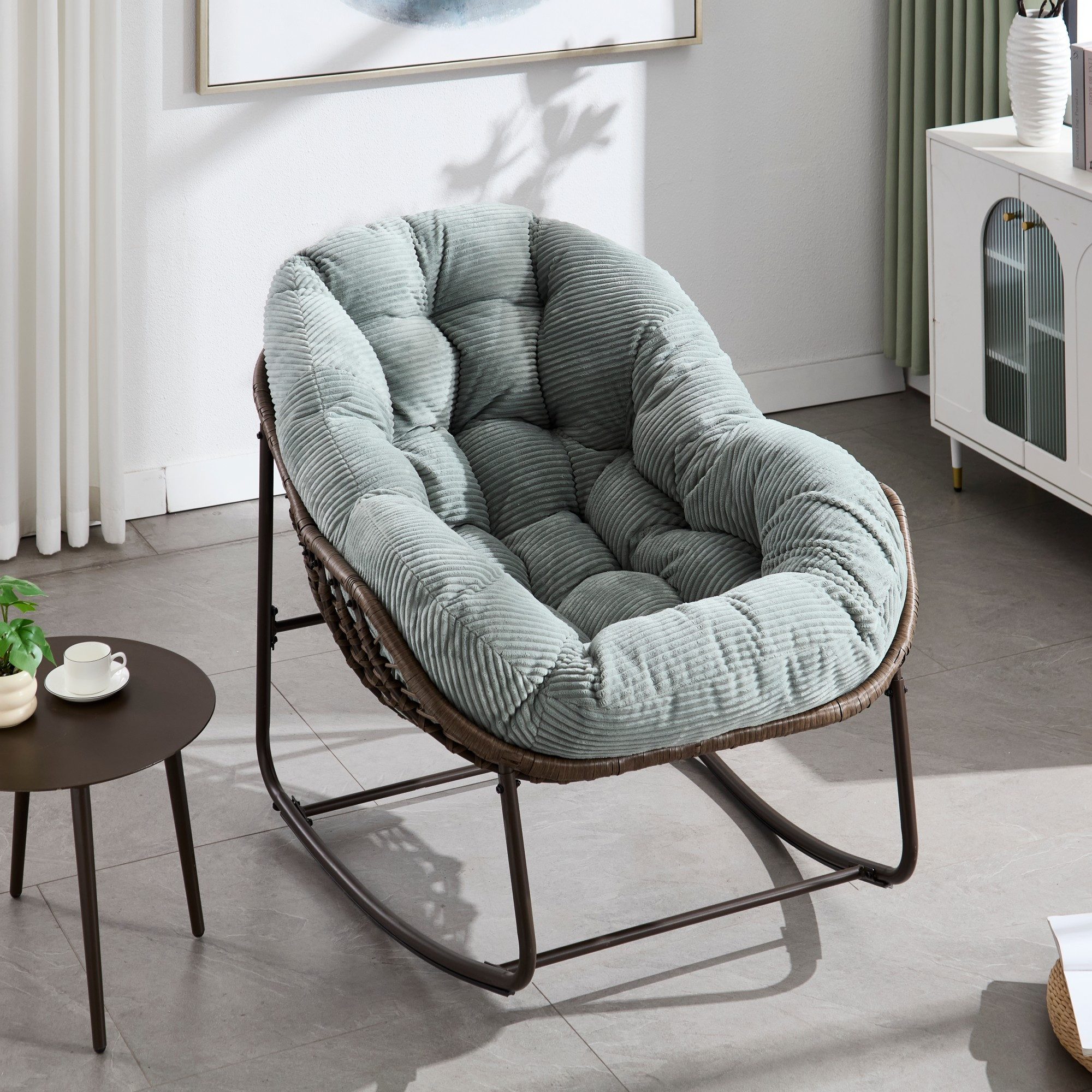 LVHOM Schaukelstuhl mit gepolstertem Kissen, Rattanstuhl mit Stahlrahmen, L günstig online kaufen