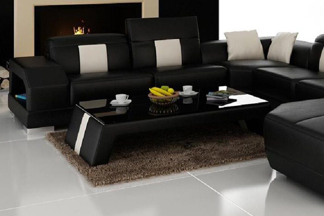 Tisch Tische Schwarz Couch Design Glastisch Glas Couchtisch, Leder Wohnzimmertische JVmoebel Sofa