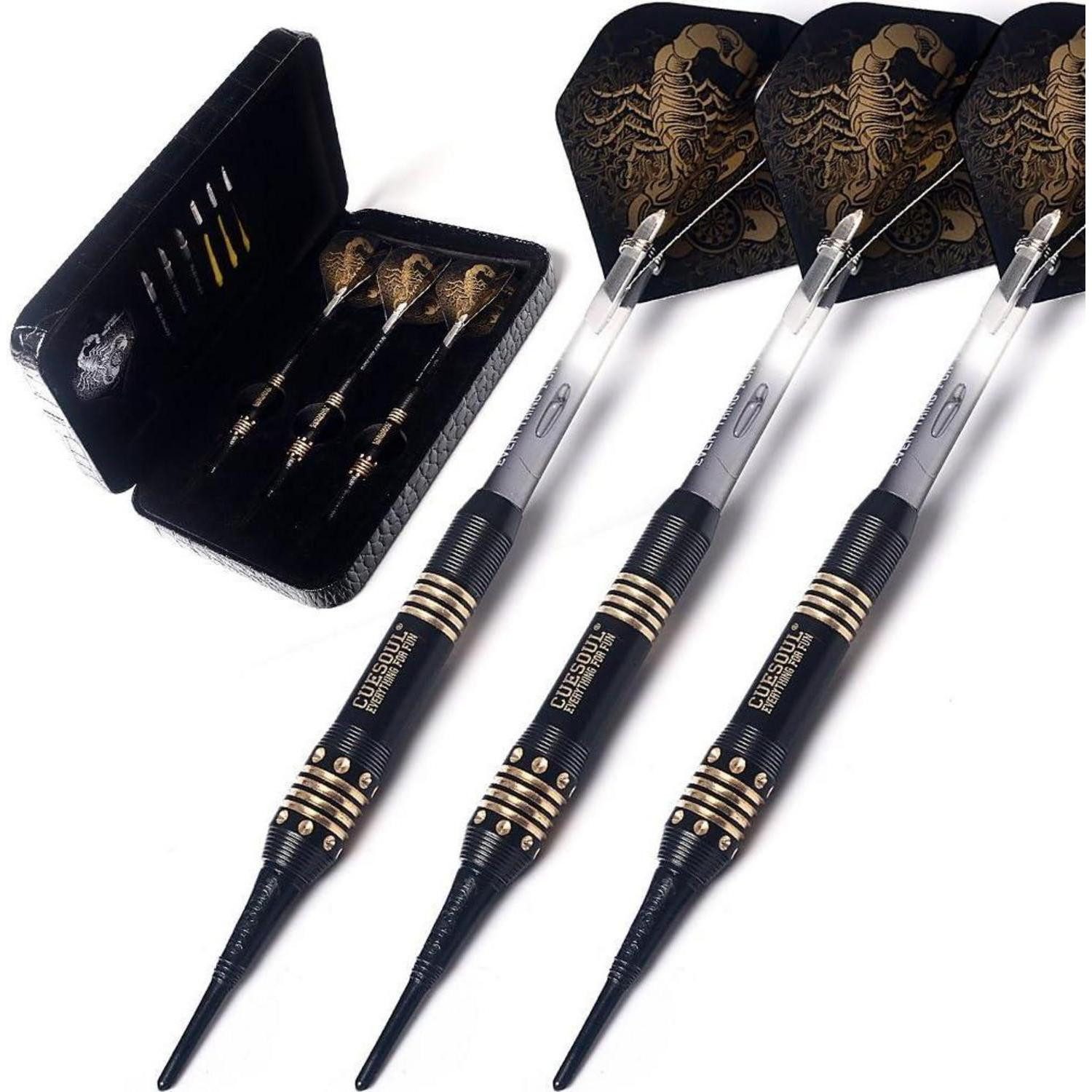 LuxusKollektion Softdarts Black Scorpion Deluxe Soft Dartpfeile Set Luxury Case 16g Brass B2303