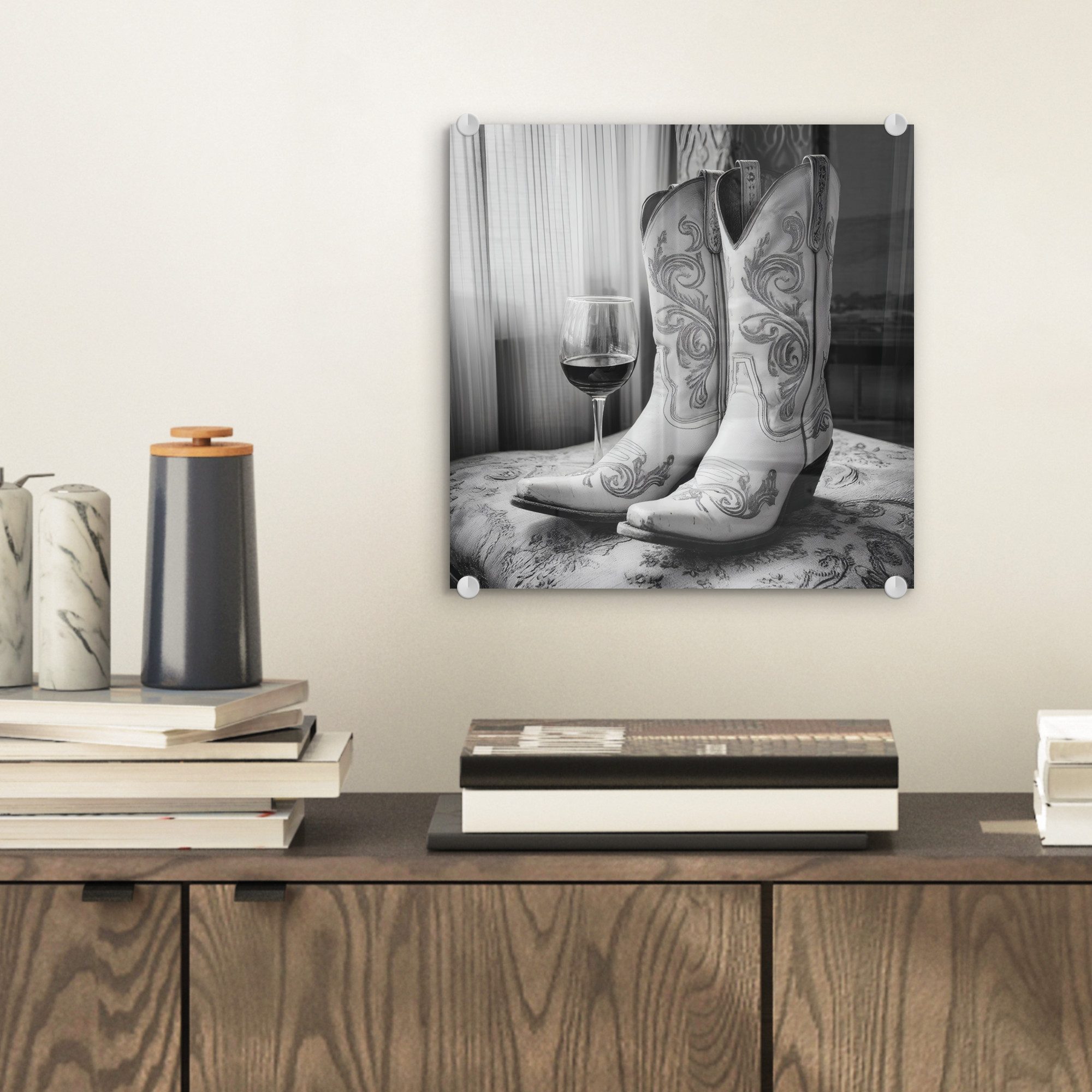 MuchoWow Acrylglasbild Wein - Cowboystiefel - günstig online kaufen