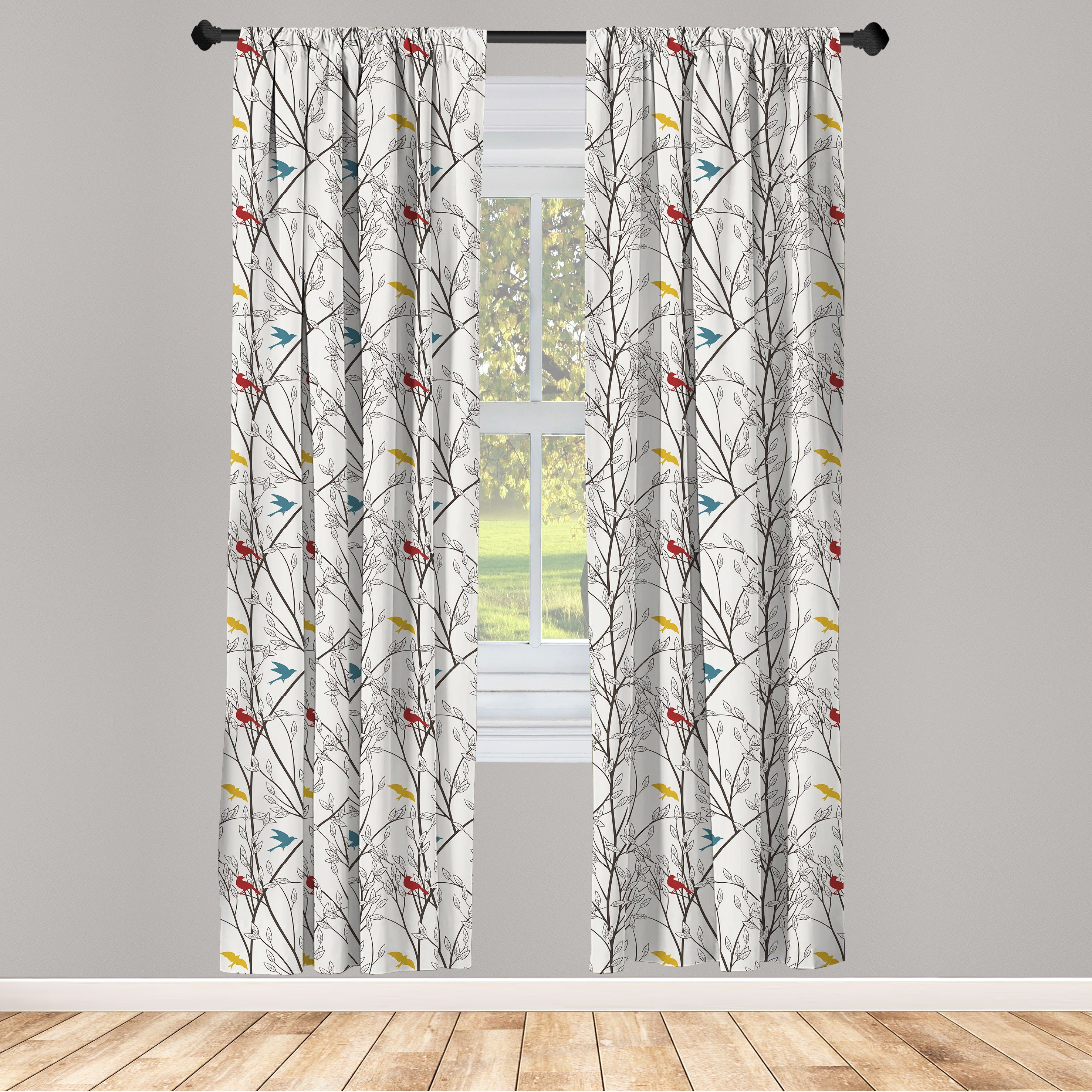 Gardine Vorhang für Wohnzimmer Schlafzimmer Dekor, Abakuhaus, Microfaser, Vögel Spriggy Bäume des Waldes
