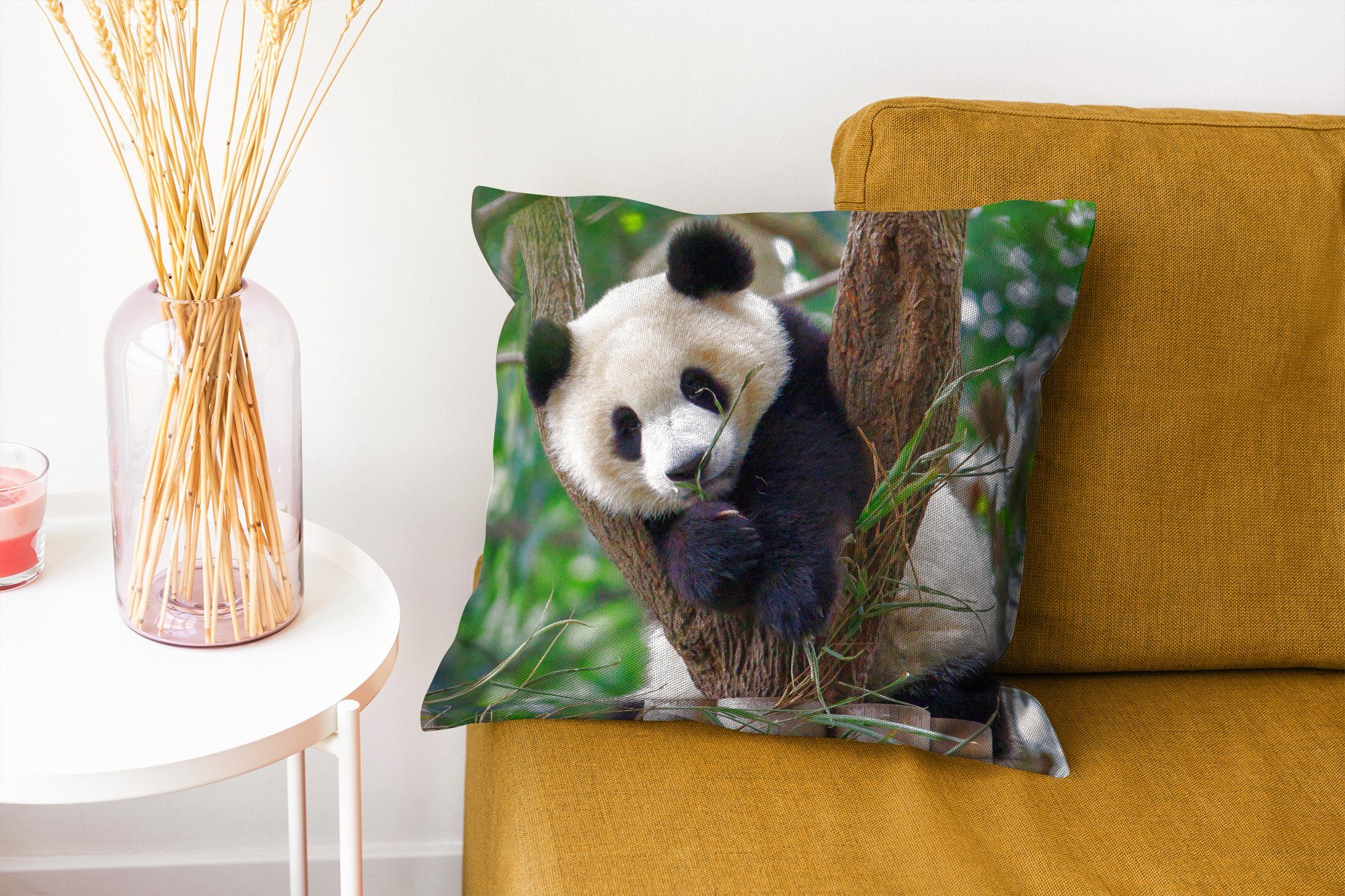 Dekokissen Zierkissen Panda mit Natur, Schlafzimmer, Deko, - Dschungel MuchoWow Füllung für Wohzimmer, - - Sofakissen Tiere