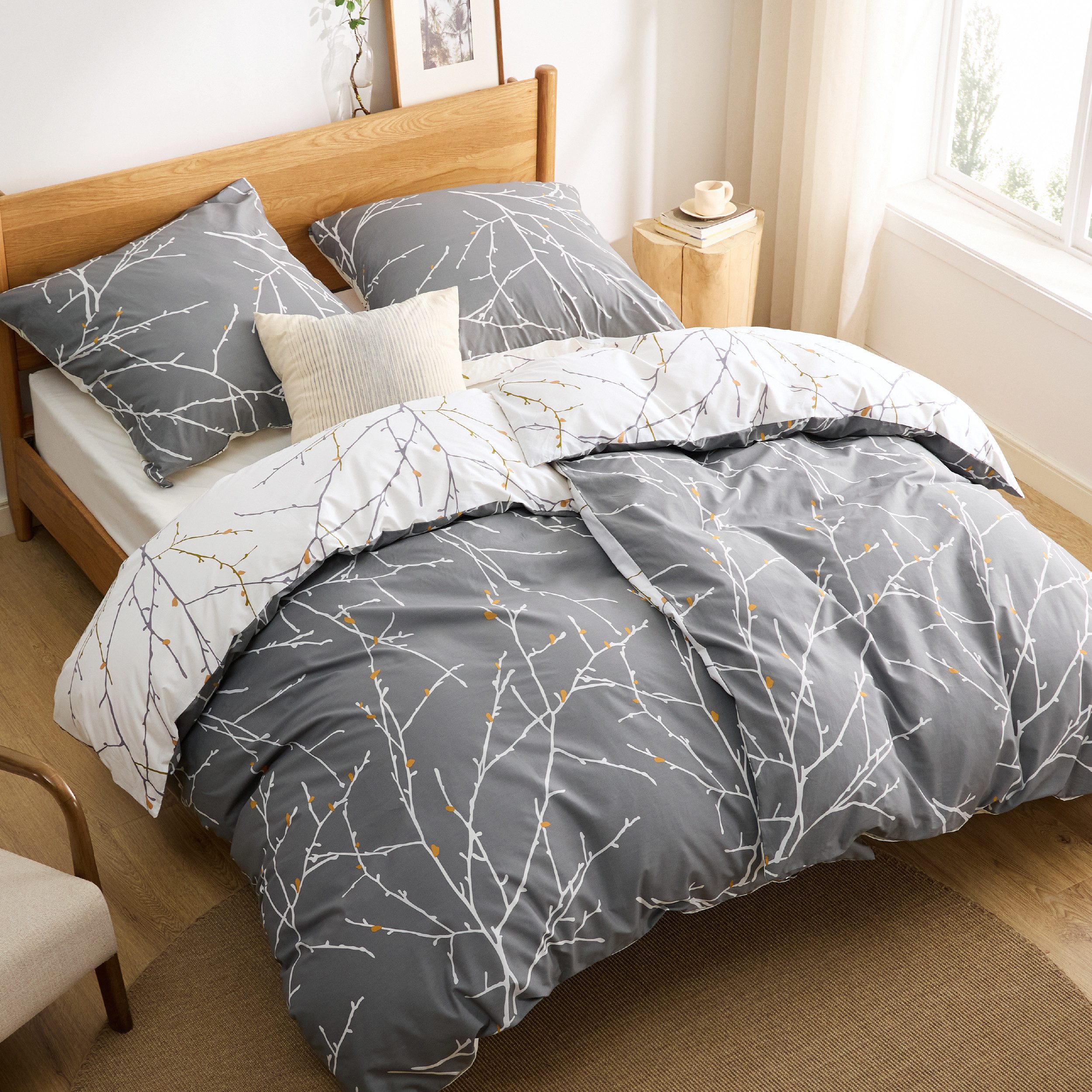 BEDSURE Wendebettwäsche mit Zweige-Design und Reißverschluss, günstig online kaufen