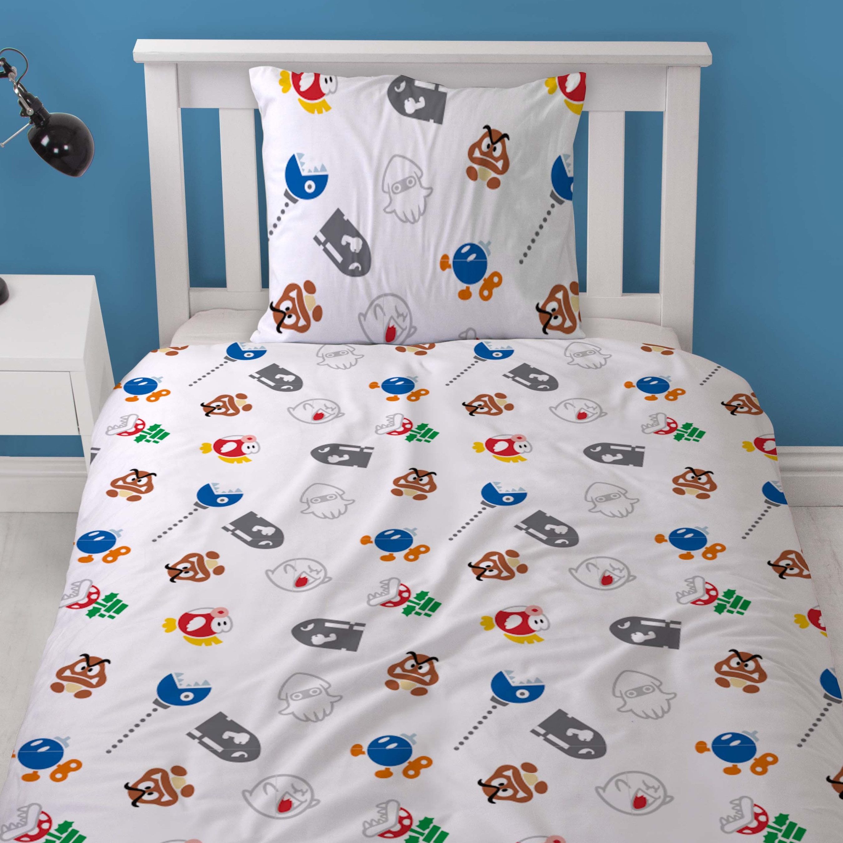 MTOnlinehandel Kinderbettwäsche Nintendo Super Mario in 135x200 + 80x80 cm, Geschenk für Gamer, Microfaser, 2 teilig, Wendebettwäsche für Mädchen und Jungen, Ga – Bild 5 von 5