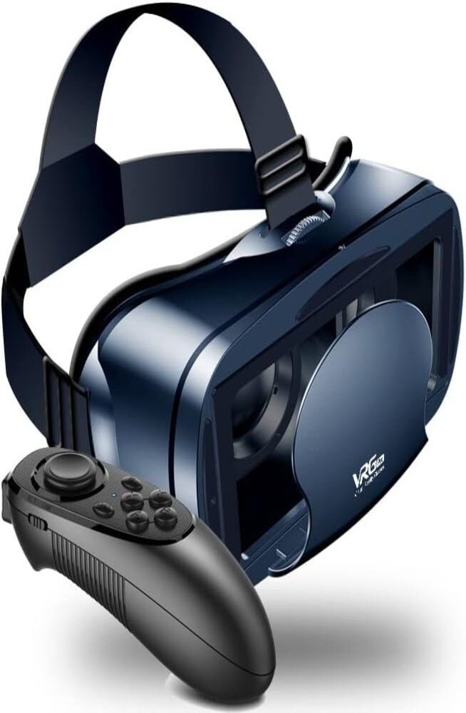 NEWSTYP VRG Pro 3D VR-Brille Vollbild-Visuelle Weitwinkel Virtual-Reality- Brille (VR-Brillenbox für7 Zoll Smartphone-Brillen mit  Bluetooth-Fernbedienung)