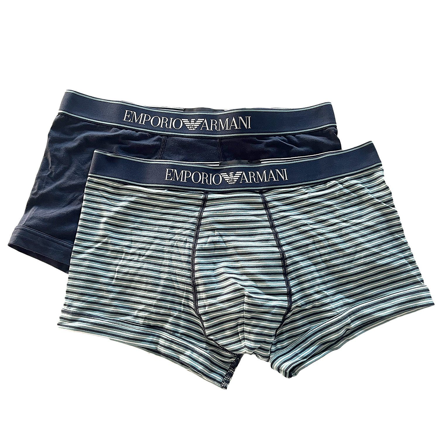 Emporio Armani Trunk 3F542 Stretch Cotton (22231) mit (Packung, 2er-Pack) Cotton Unterhose kurzes Bein 2-St., Artico/Marine Logobund Stretch 2P