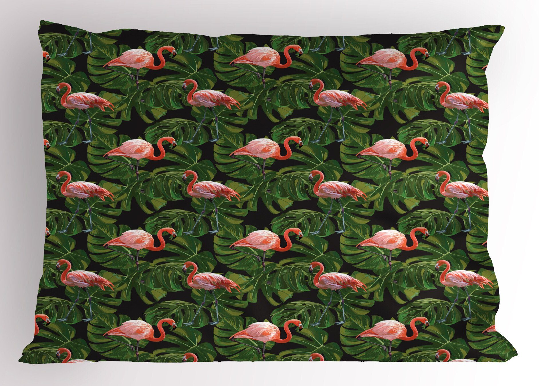 Kissenbezüge Dekorativer Standard King Size Gedruckter Kissenbezug, Abakuhaus (1 Stück), Flamingo Exotischer Vogel und Monstera