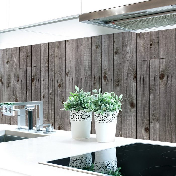 DRUCK-EXPERT Küchenrückwand Küchenrückwand Holzwand Grau Premium Hart-PVC 0 4 mm selbstklebend