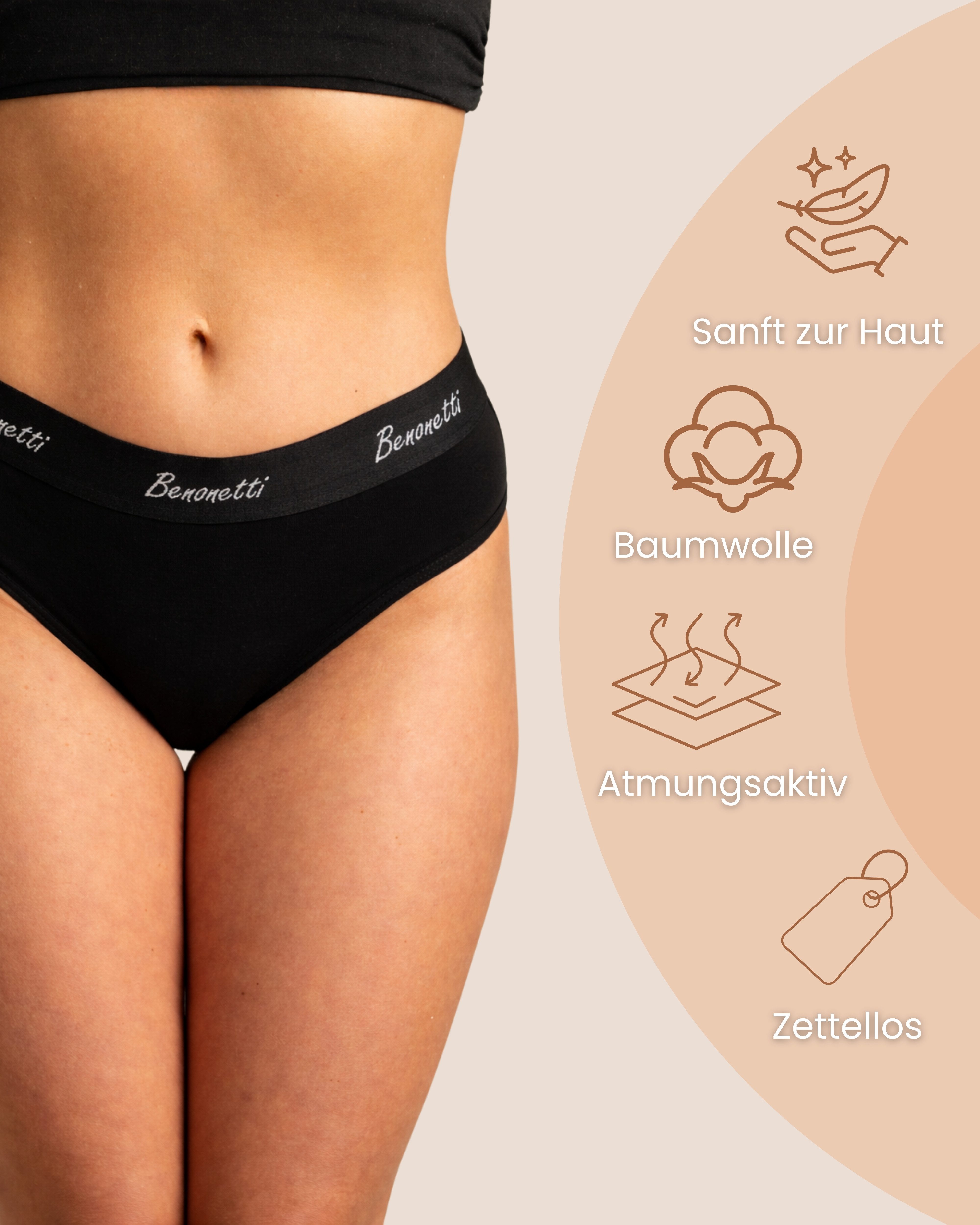 Benonetti Slip Damen 3er Pack aus Baumwolle und bequemer Passform (3er Set, 3er-Pack) Elastisch und bequemer Bund mit Logo
