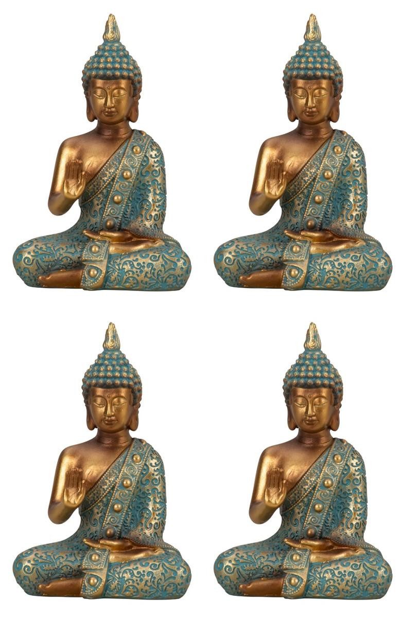 Geschenkestadl Buddhafigur Buddha Figuren 4er Set 14 cm – Zen Deko für Ruhe & Harmonie (Spar-Set, 4 St., 4 Buddhas je 14cm), elegante und beruhigende Optik mit Zen-Charakter