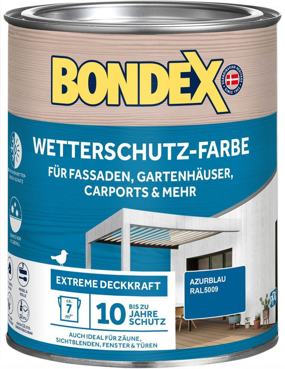 Bondex Wetterschutzfarbe Wetterschutz-Farbe 0,75 L in Azur, witterungsbeständig, atmungsaktiv
