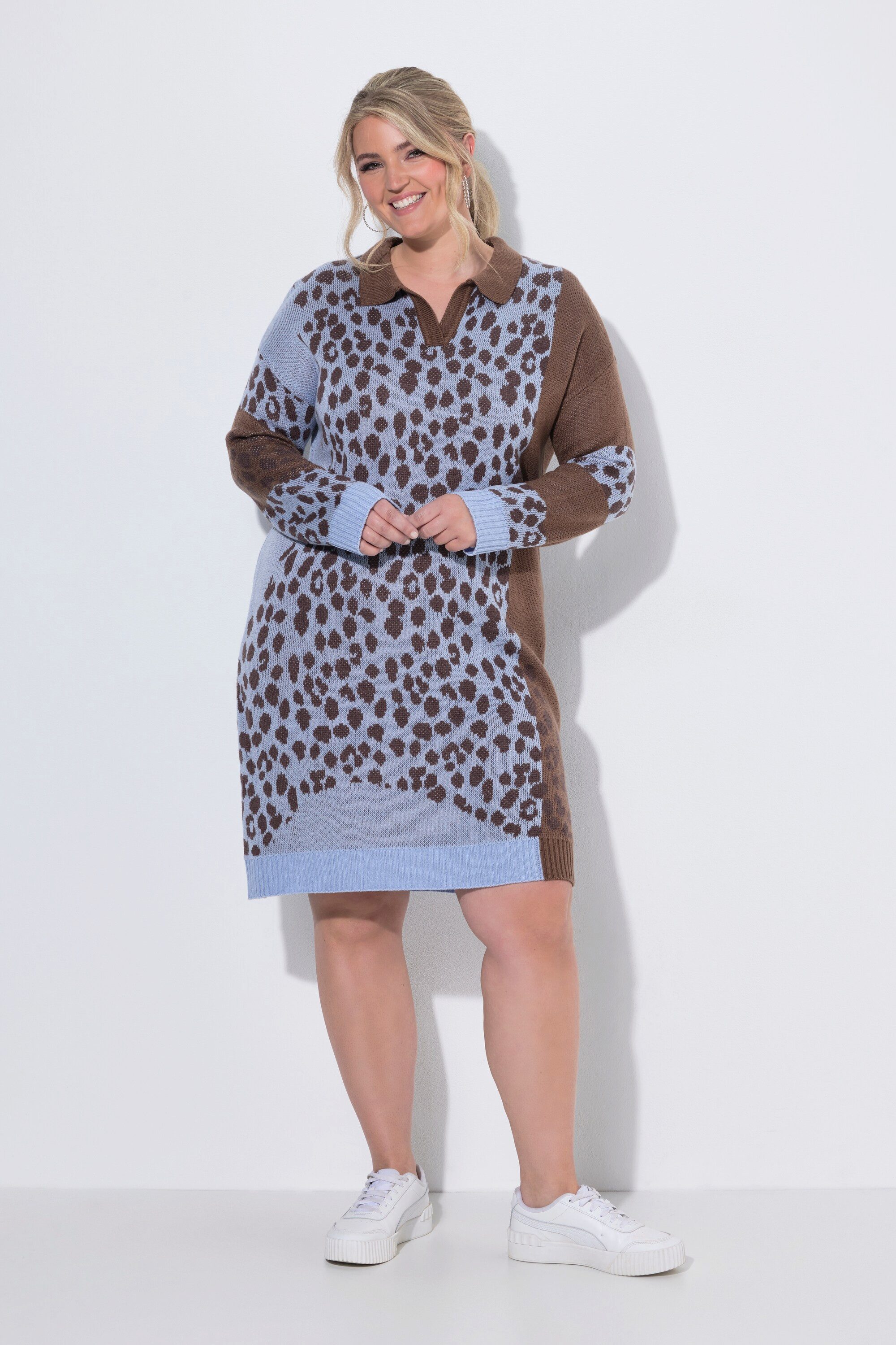 MIAMODA Jerseykleid Strickkleid Loose Fit Leo-Mustermix Langarm