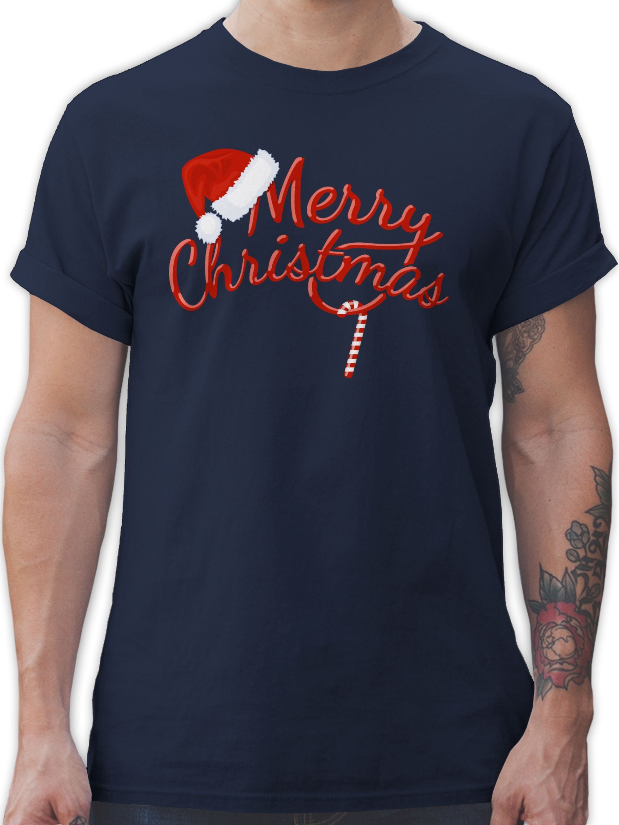 Shirtracer T-Shirt Merry Christmas Zuckerstange Weihachten Kleidung 02 Navy Blau