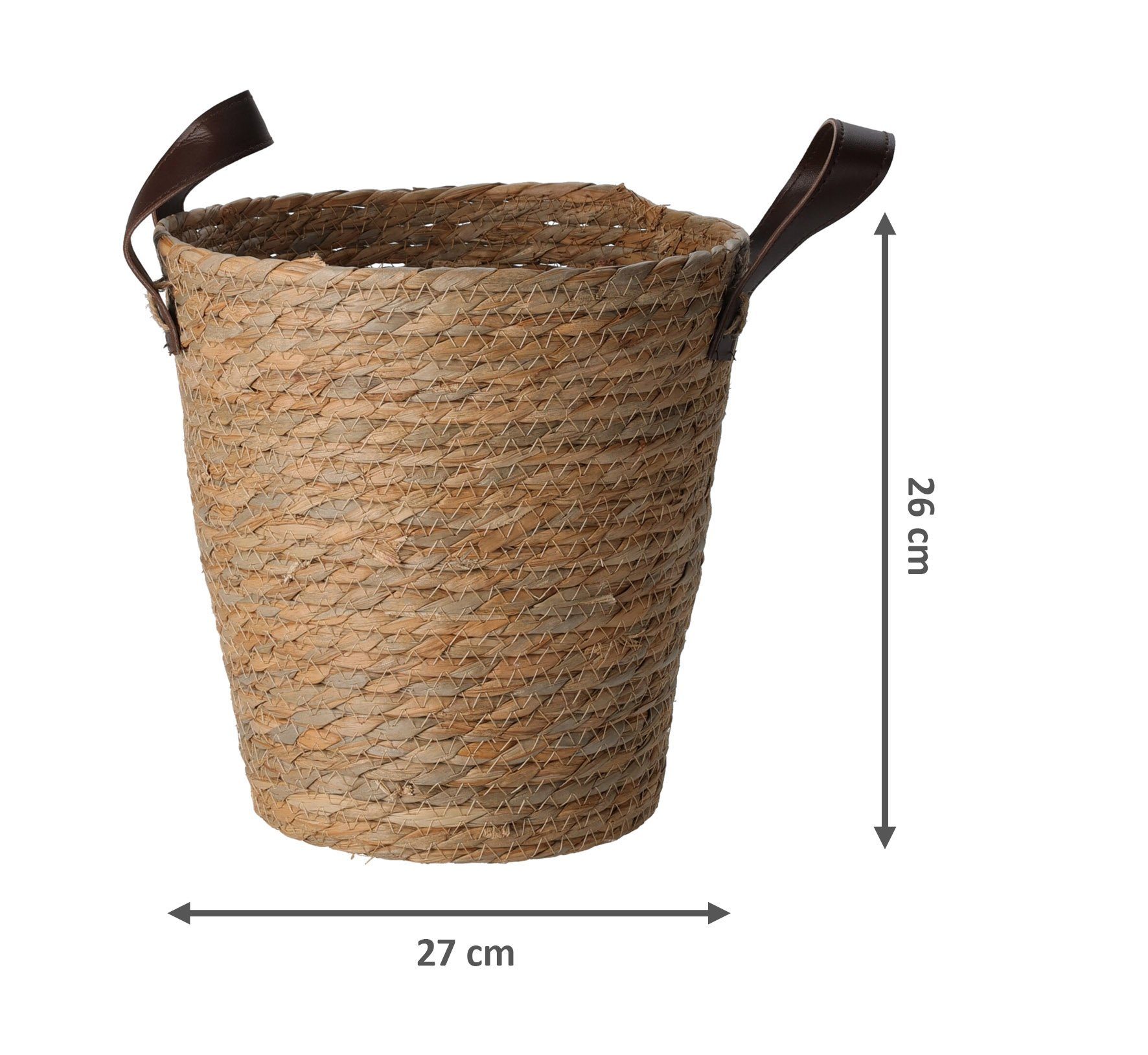 Spetebo Allzweckkorb Aufbewahrungskorb Seegras 3er Set - 30/26/24 cm (Packung, 1 tlg), Mehrzweck Korb Set mit Griffen aus Kunstleder