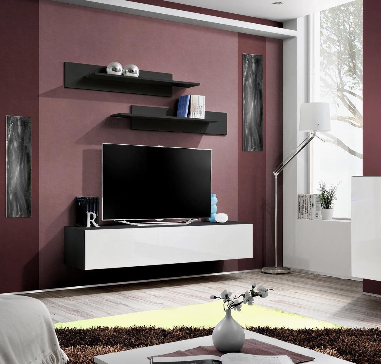 JVmoebel Wohnwand TV Ständer Luxus Wohnzimmermöbel Wandregale Moderne Holz, (2-St), Made in Europa