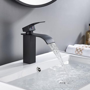 Eumaty Waschtischarmatur Wasserhahn Bad, Wasserfall Wenig Lärm Einhandmischer 304 Edelstahl Hochwertige Armatur Waschbecken Wassersparend Messing