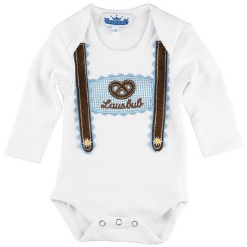 P.Eisenherz Body & Hose Trachten Set für Lausbuben im Geschenkkarton (2-tlg) Baby Body mit langem Arm und appliziertem Hosenträger und Baby Jogginghose im Lederhosen Look