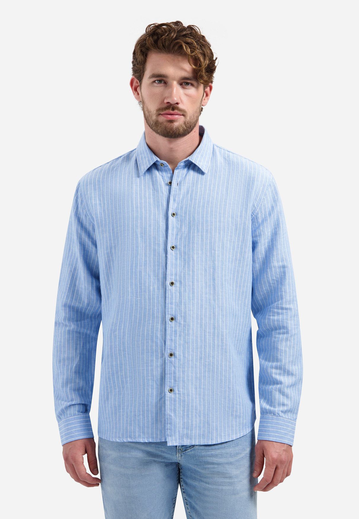 NO EXCESS Leinenhemd Shirt Vertical Small Stripe With Li