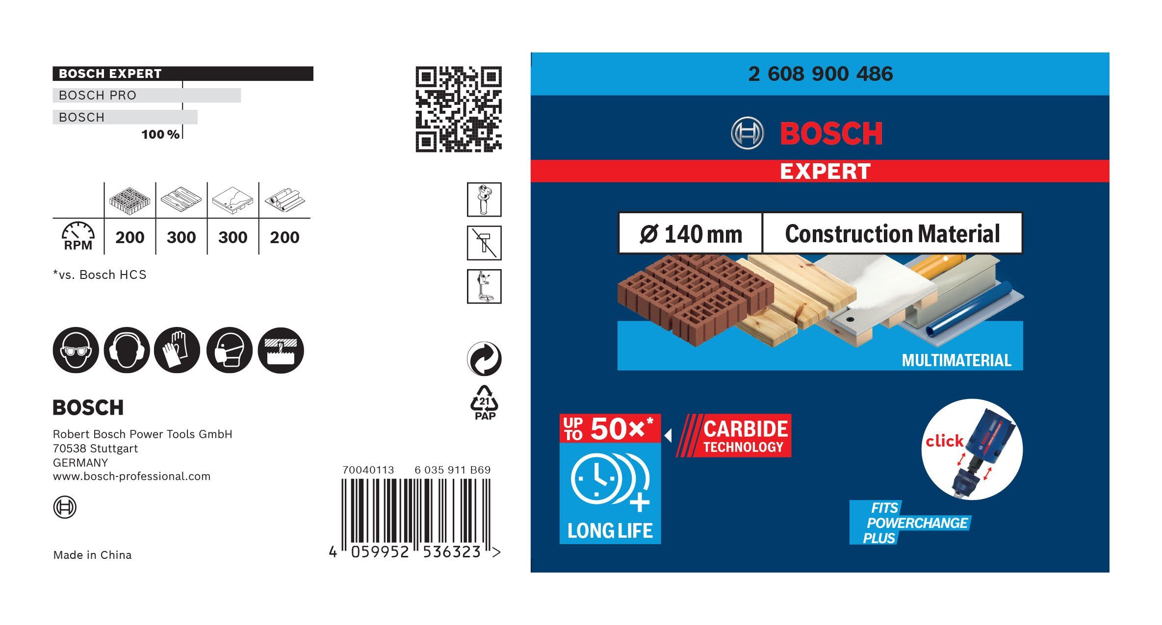 Construction Speed Expert for BOSCH Lochsäge Ø Material, Construction Multi 140 Expert mm,