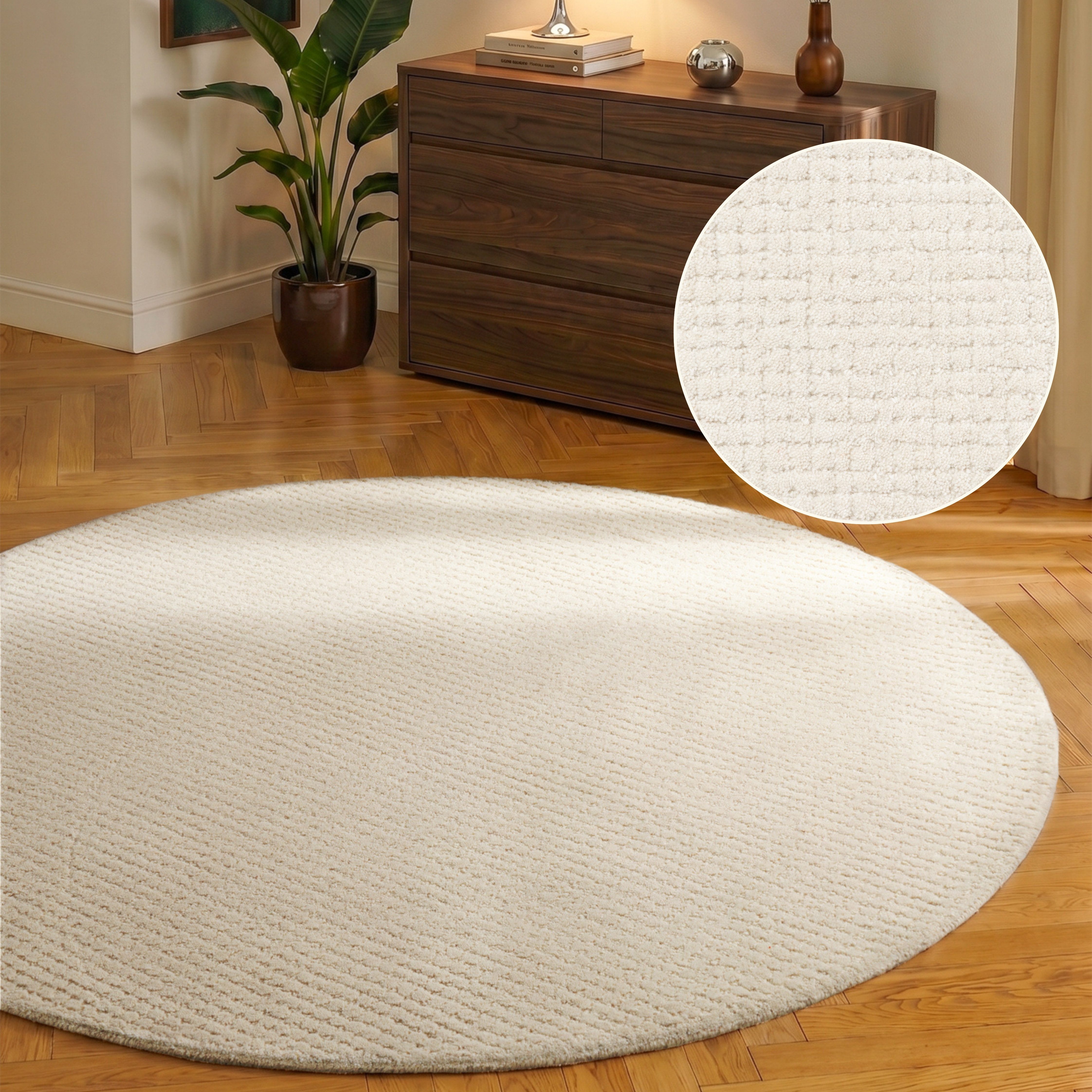 HANSE Home Wollteppich Eloise, rund, Höhe: 17 mm, Wolle, Naturteppich, Handgemacht, Wohnzimmer, Schlafzimmer, Hygge