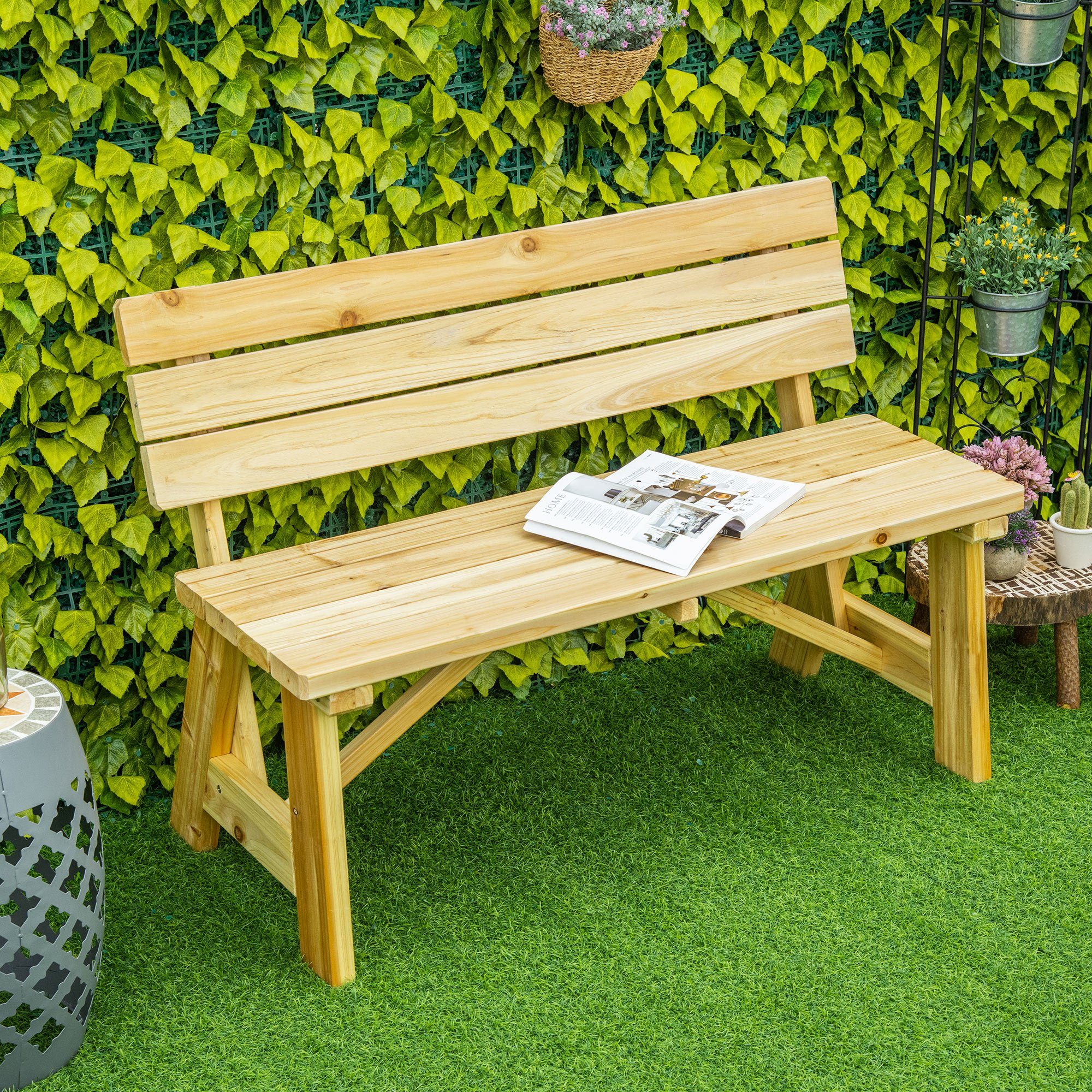 Outsunny Bank aus Holz Sitzbank bis 220 kg Terrassenbank mit Rückenlehnen (Set, 1-St., Parkbank), Gartenmöbel Massivholz 116 x 56 x 80 cm