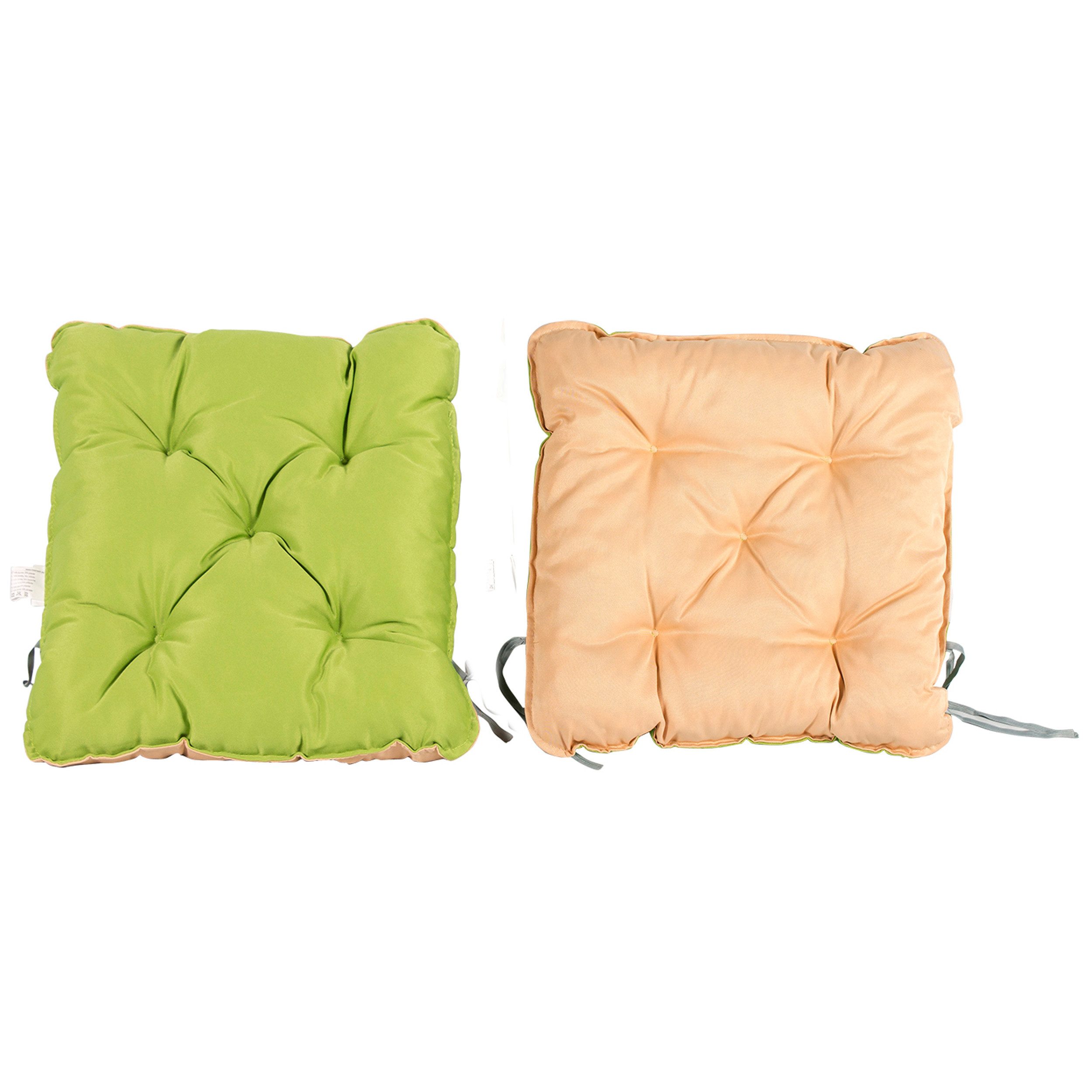 Home Feeling Sitzkissen 2er Set Auflage für Sessel, Wendeauflage, grün/beige, ca. 50x50x10 cm