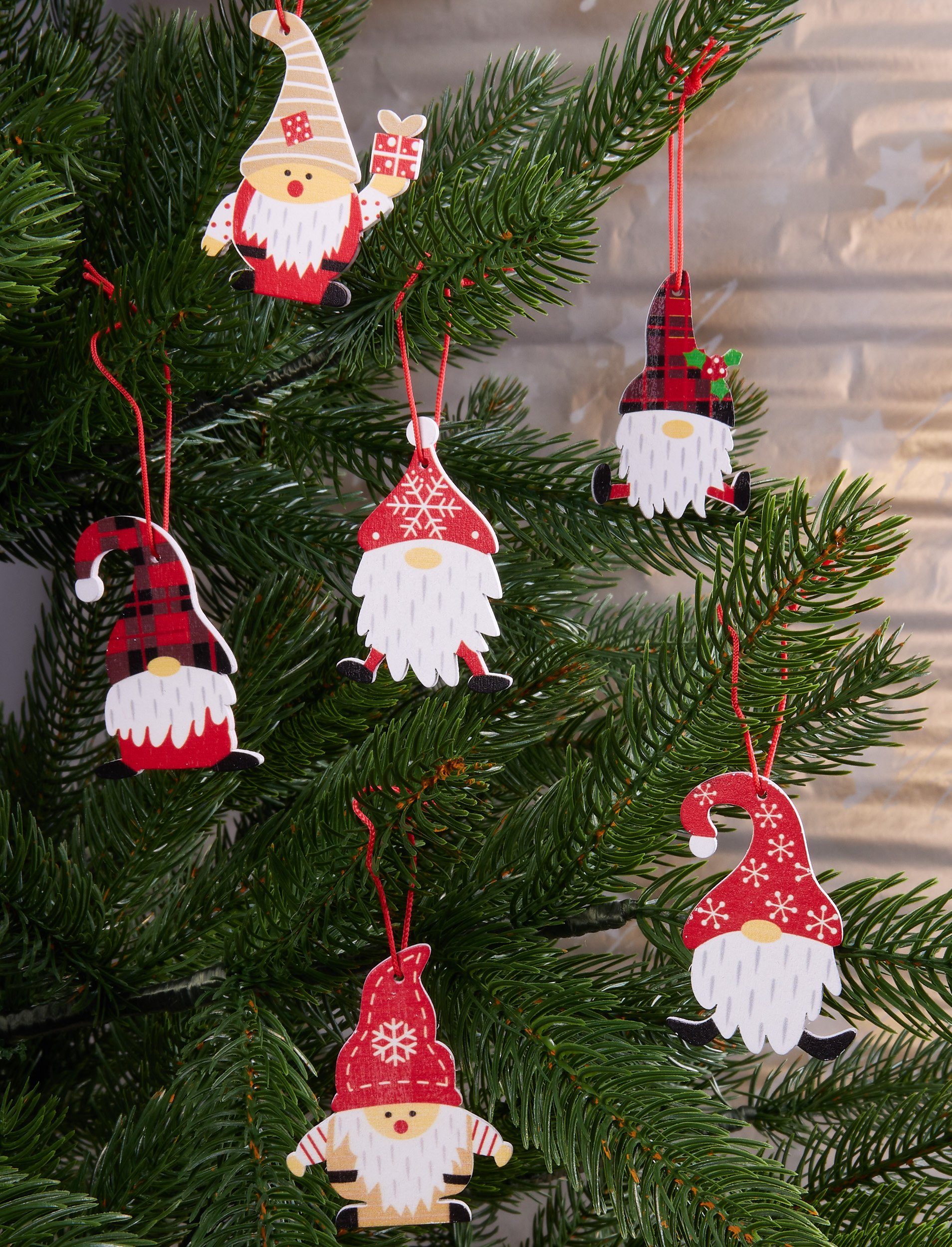 Zwerge Weihnachtsanhänger 5,8 Geschenke, cm Lustige Dekoanhänger (24-tlg), hoch BRUBAKER mit und Wichtel Set Christbaumschmuck Weihnachtsmützen