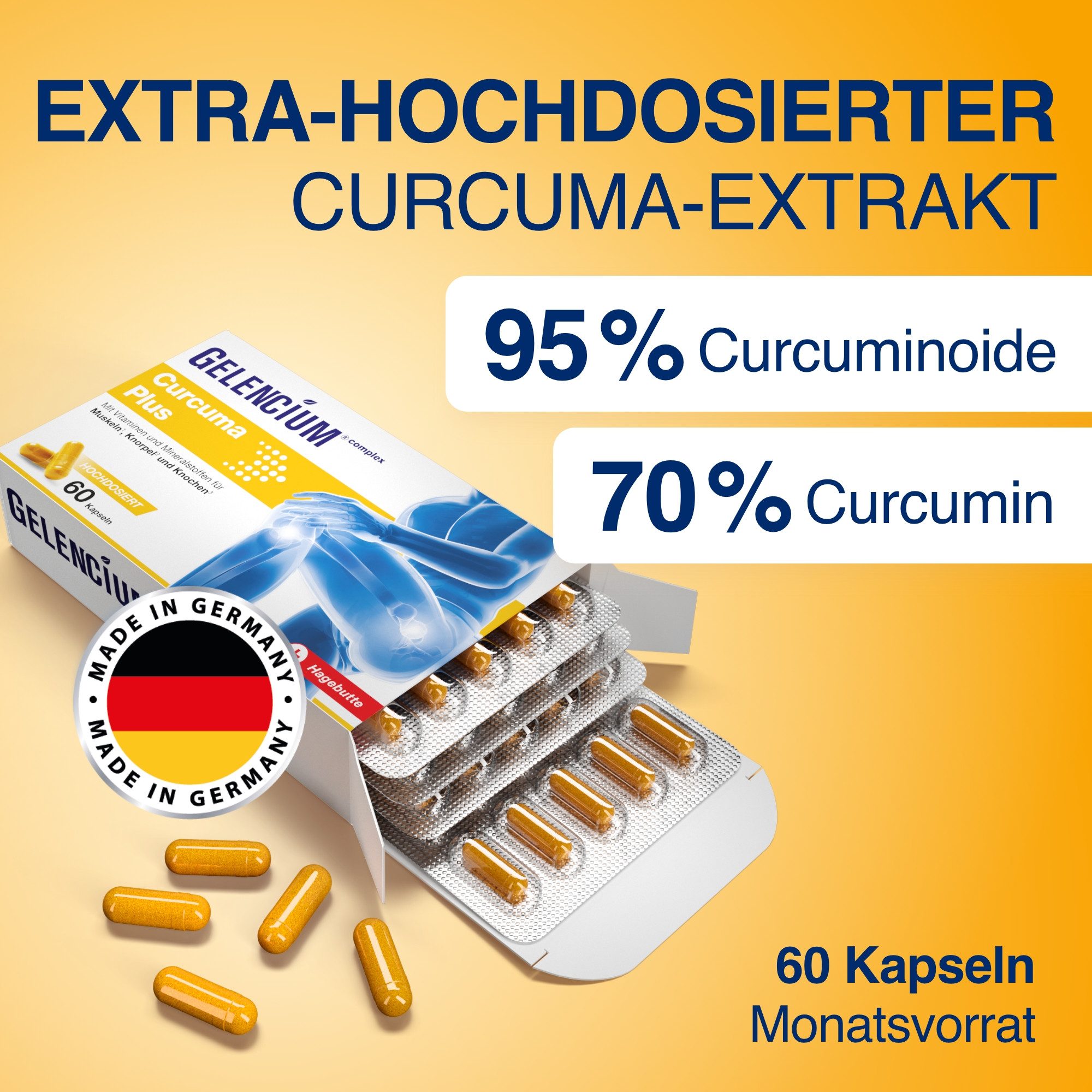 GELENCIUM® Curcuma Plus hochdosiert mit Vitamin C KAP, Mit Hagebutte, Vitamin C, Vitamin D, Magnesium & Calcium à 60 St., 31.0 g