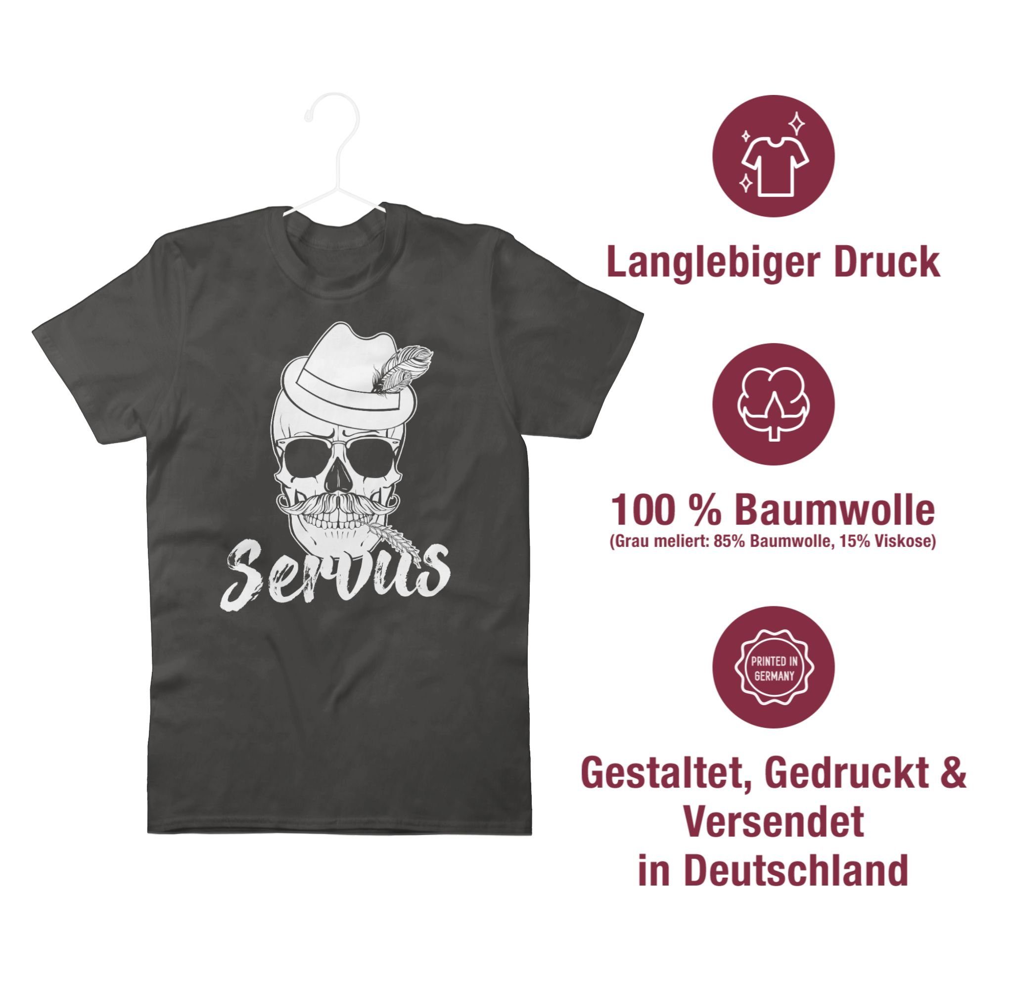 Shirtracer Servus für Totenkopf Herren Oktoberfest T-Shirt Mode Dunkelgrau Weiss 3 Bayern
